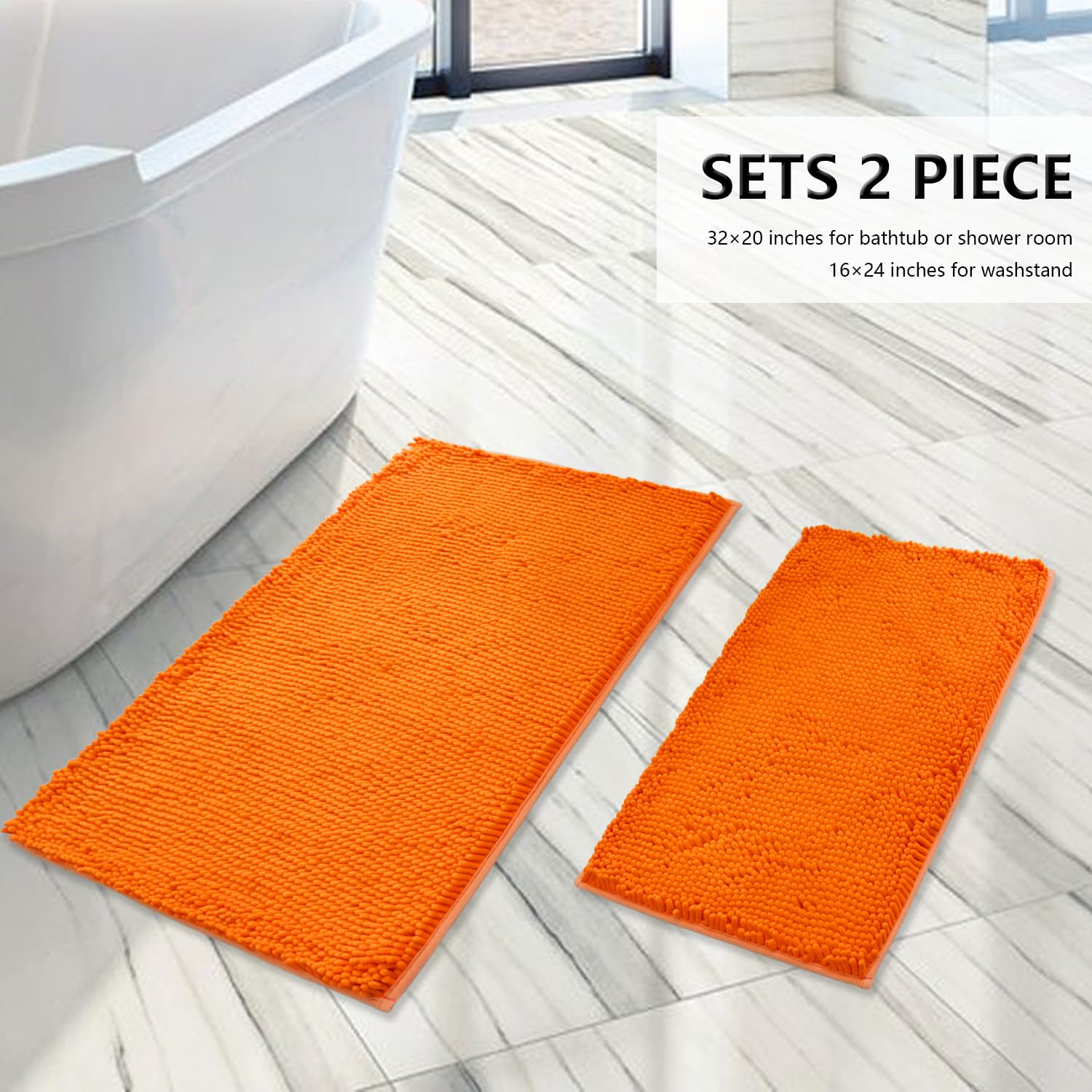 Boankodu Bathroom Rugs Sets 2 Piece, Extra Soft Chenille Bath Mat Ultra Absorbent Bathroom Rug, Bathroom Mat With Non-Slip Botto