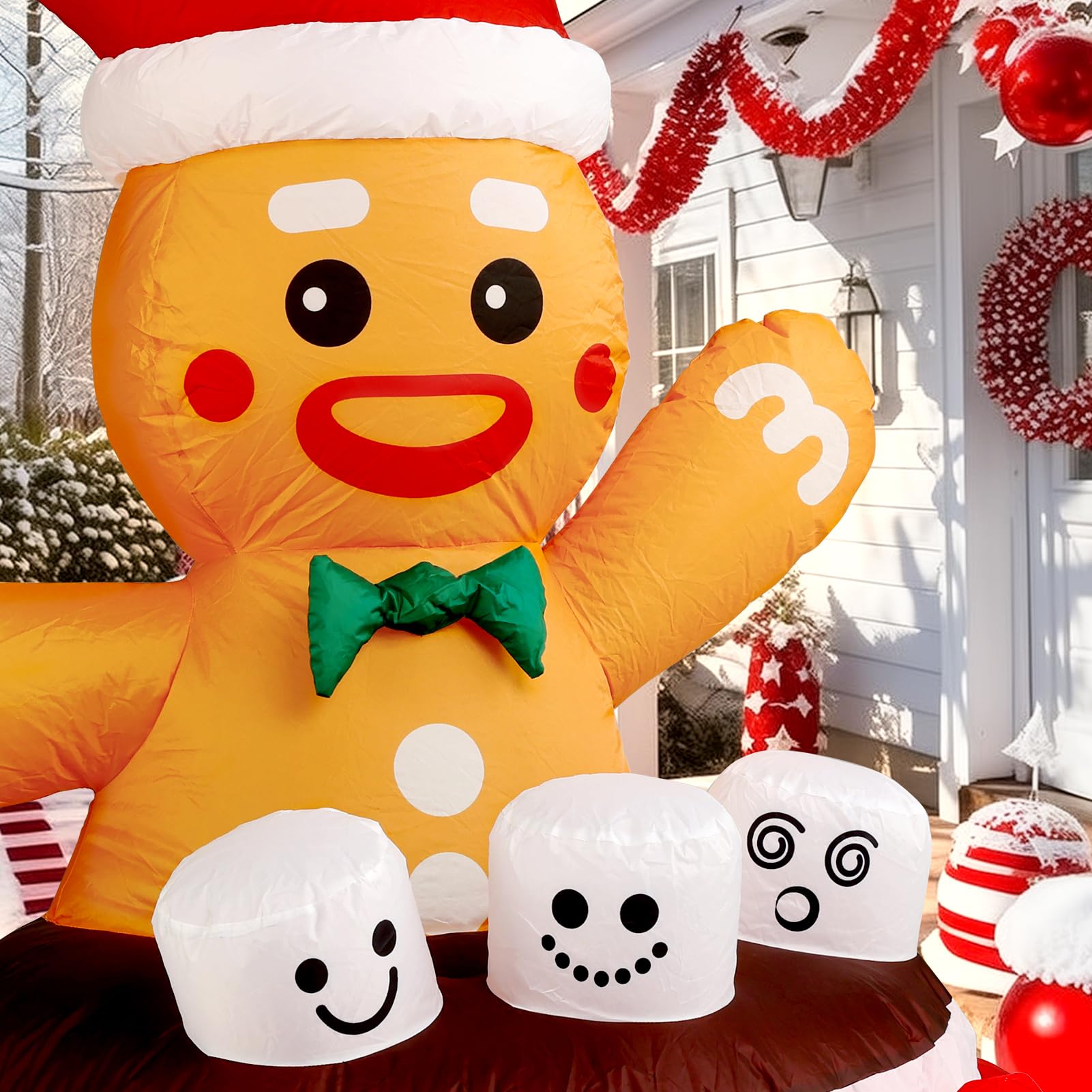 WBHome 5 Ft Christmas Inflatable Gingerbread Man in Cocoa Outdoor Decorations, Xmas Blow Up Yard Decor with Built-in LED Light f