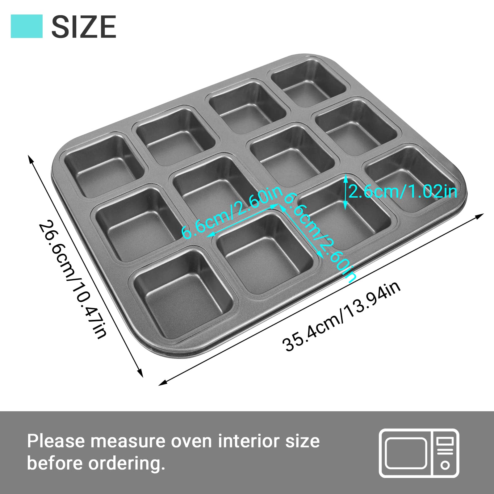 Beasea Brownie Pan With Dividers, 1 Set 12 Cavity All Edges Square Cupcake Brownie Pans Mini Cake Non Stick Baking Carbon Steel