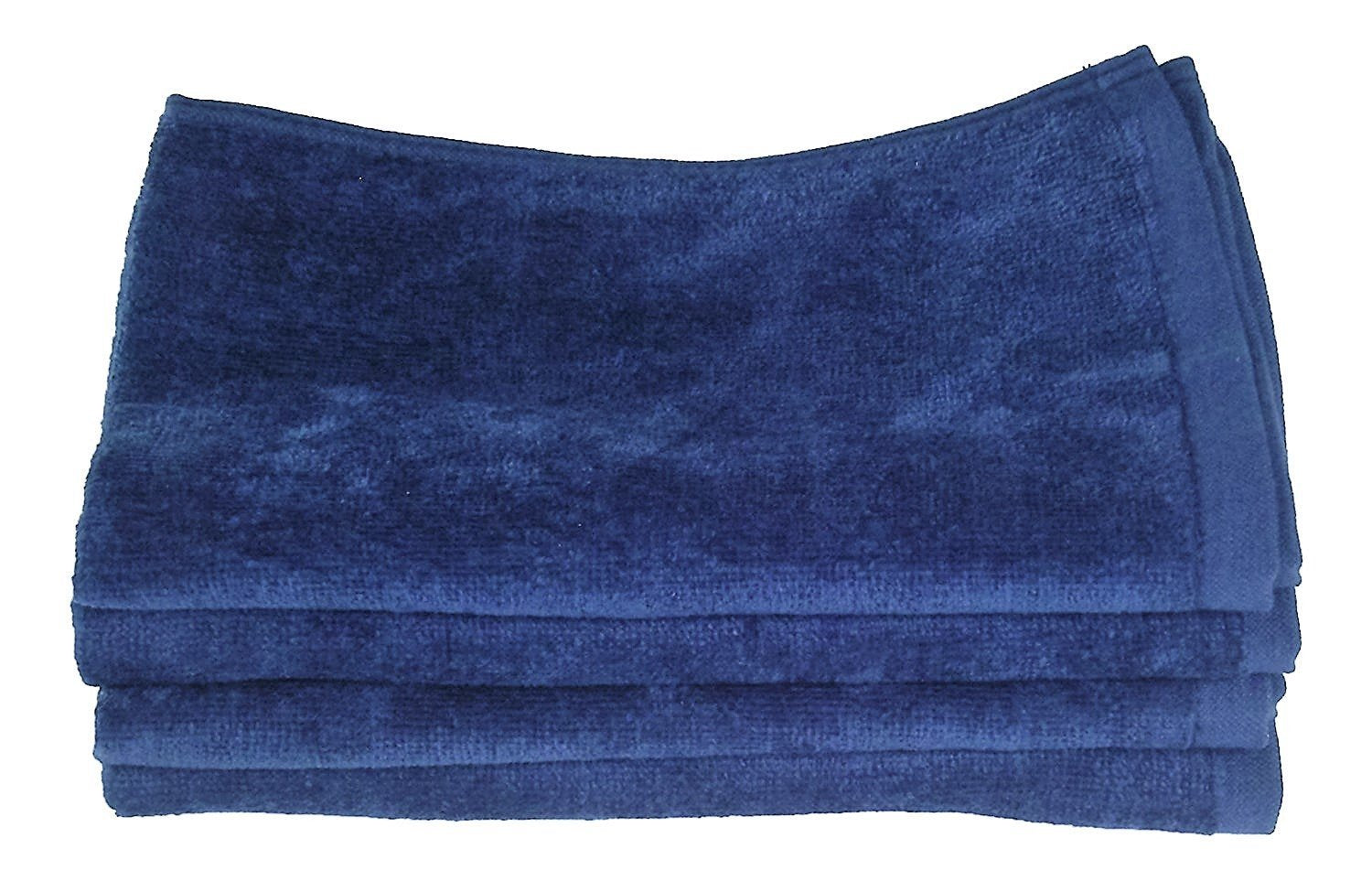 Fingertip Towels 100% Cotton - Terry-Velour _4 _ Pack 11'' X 18'' _ Navy Blue.