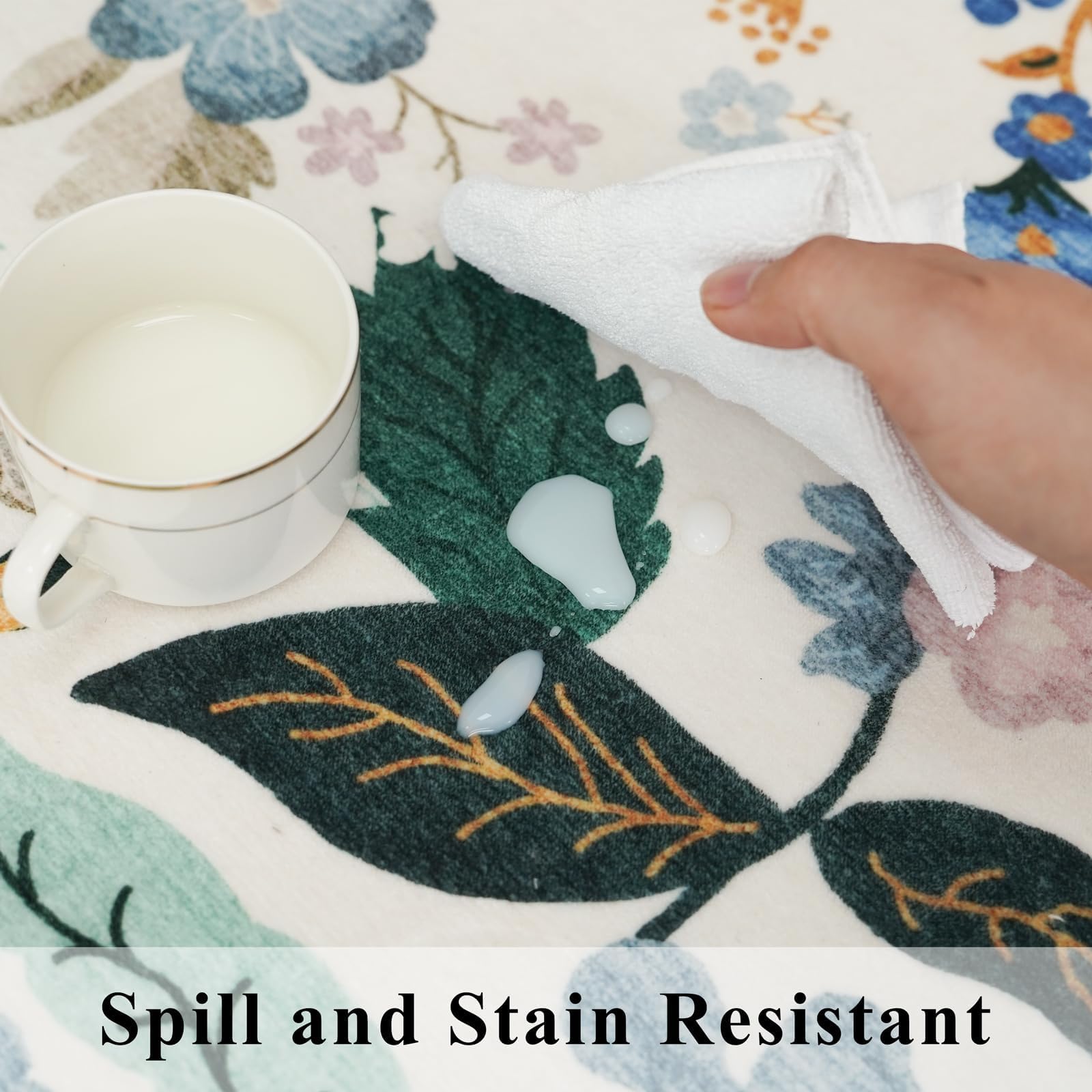 Washable 4x4 Square Area Rug: Floral Scalloped Soft Rugs for Living Room Bedroom Non Slip Bathroom Nursery Floor Mat Water Resis