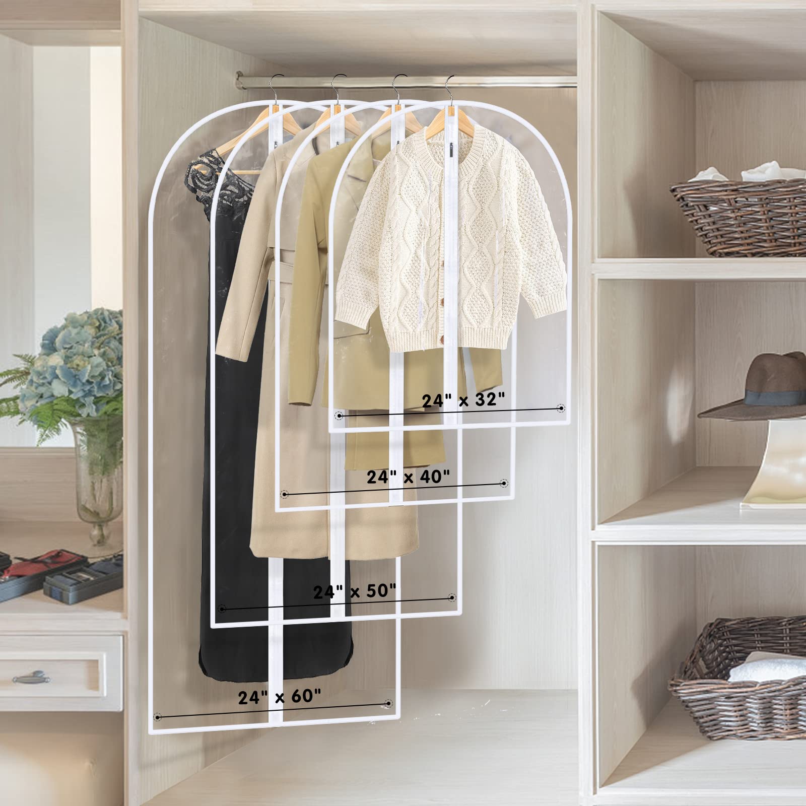 Garment Bags For Hanging Clothes, Sminder Clear Plastic Bags Full Zipper Suit Bags Peva Breathable Lightweight Garment Covers Fo