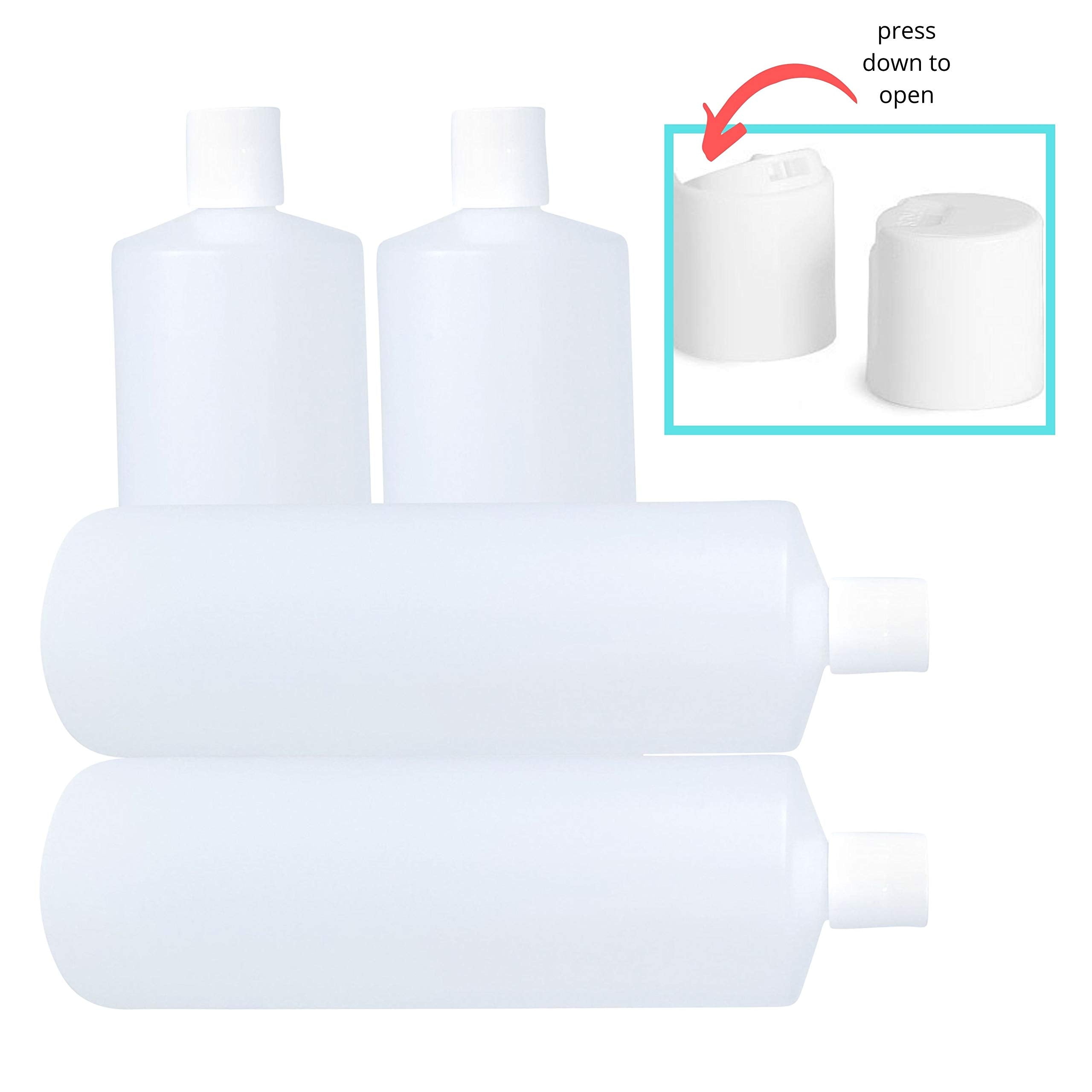 Kelkaa 32Oz 28/410 Hdpe Plastic Cylinder Squeeze Bottles With Dispensing White Press Disc Top Caps, For Shampoo, Conditioner, Lo