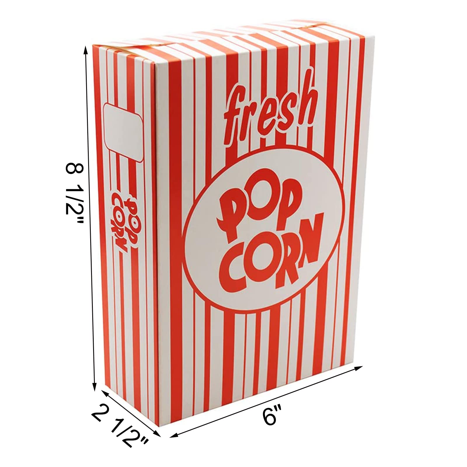 Fasmov 100 Pack Paper Popcorn Boxes, 6'' L x 2 1/2''W x 8 1/2 ''H Close Top Movie Theater Popcorn Boxes, Popcorn Containers for