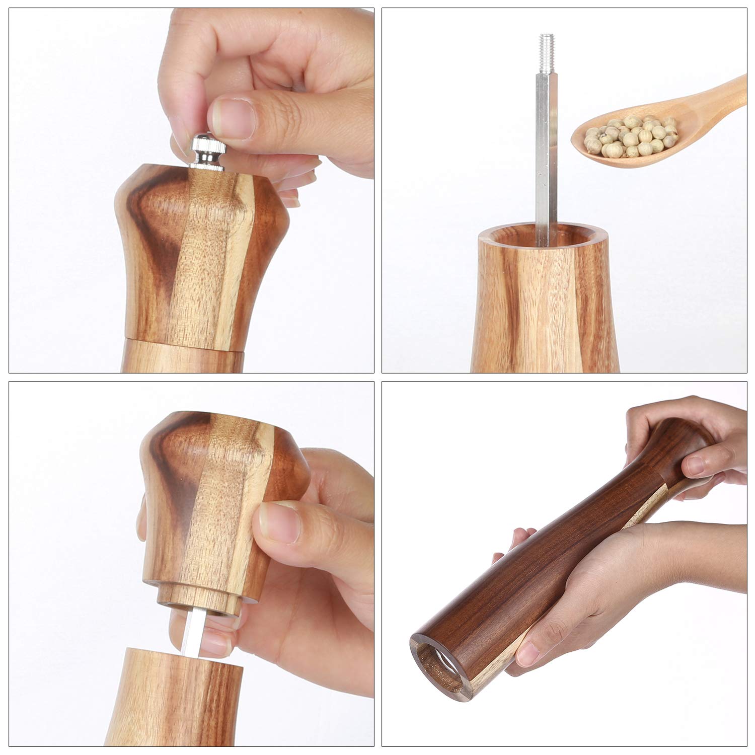 KKC HOME ACCENTS Wooden Salt and Pepper Shakers Wooden Salt and Pepper Grinder Mill Set Refillable Acacia Wood  10 Inch