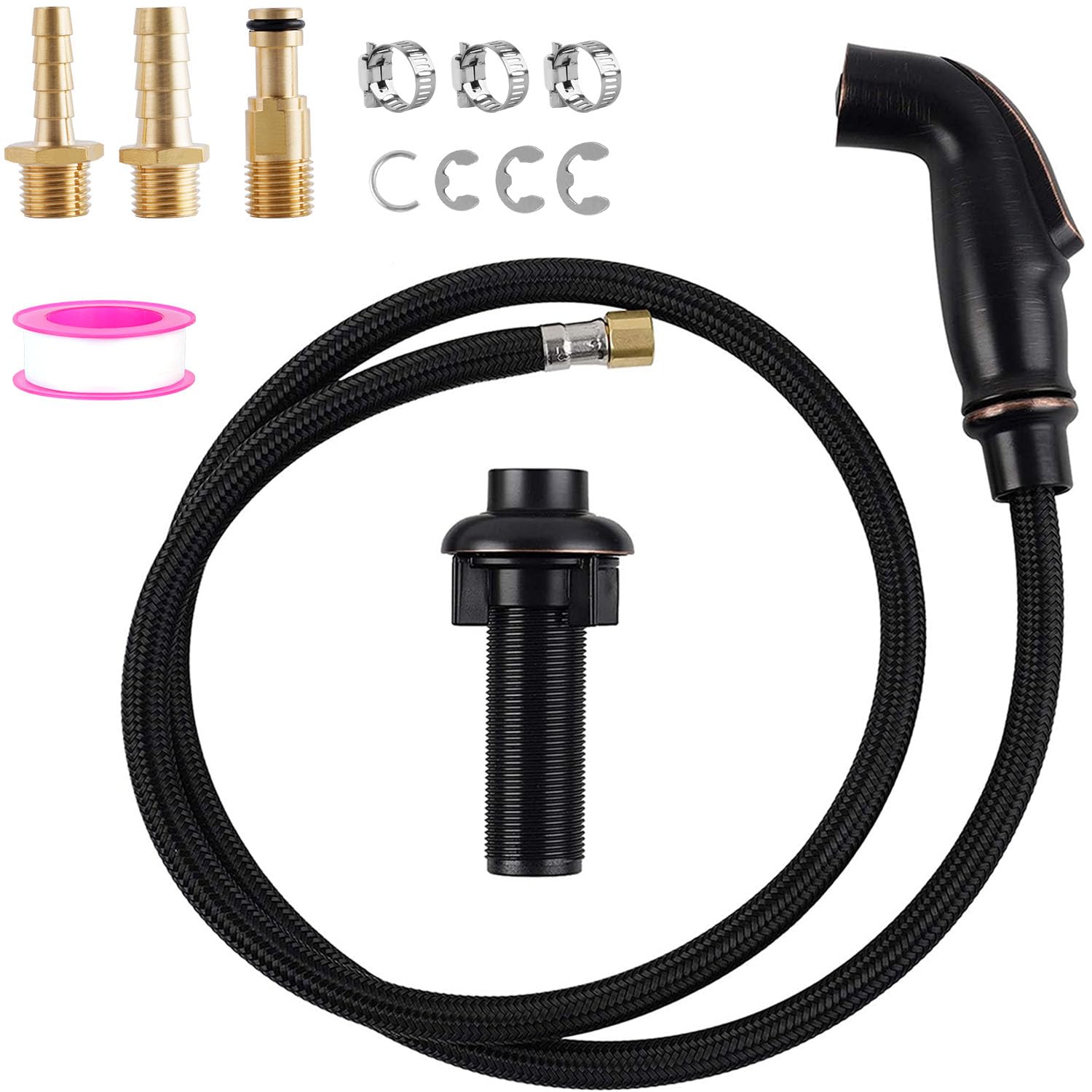 iFealClear Kitchen Sink Side Sprayer  Kitchen Sink Faucet Replacement Parts Compatible with Moen/ 1/4inch Connector Faucet  Pull Out Sprayer with Hose for Home School  3 Adapters  Oil Rubbed Bronze