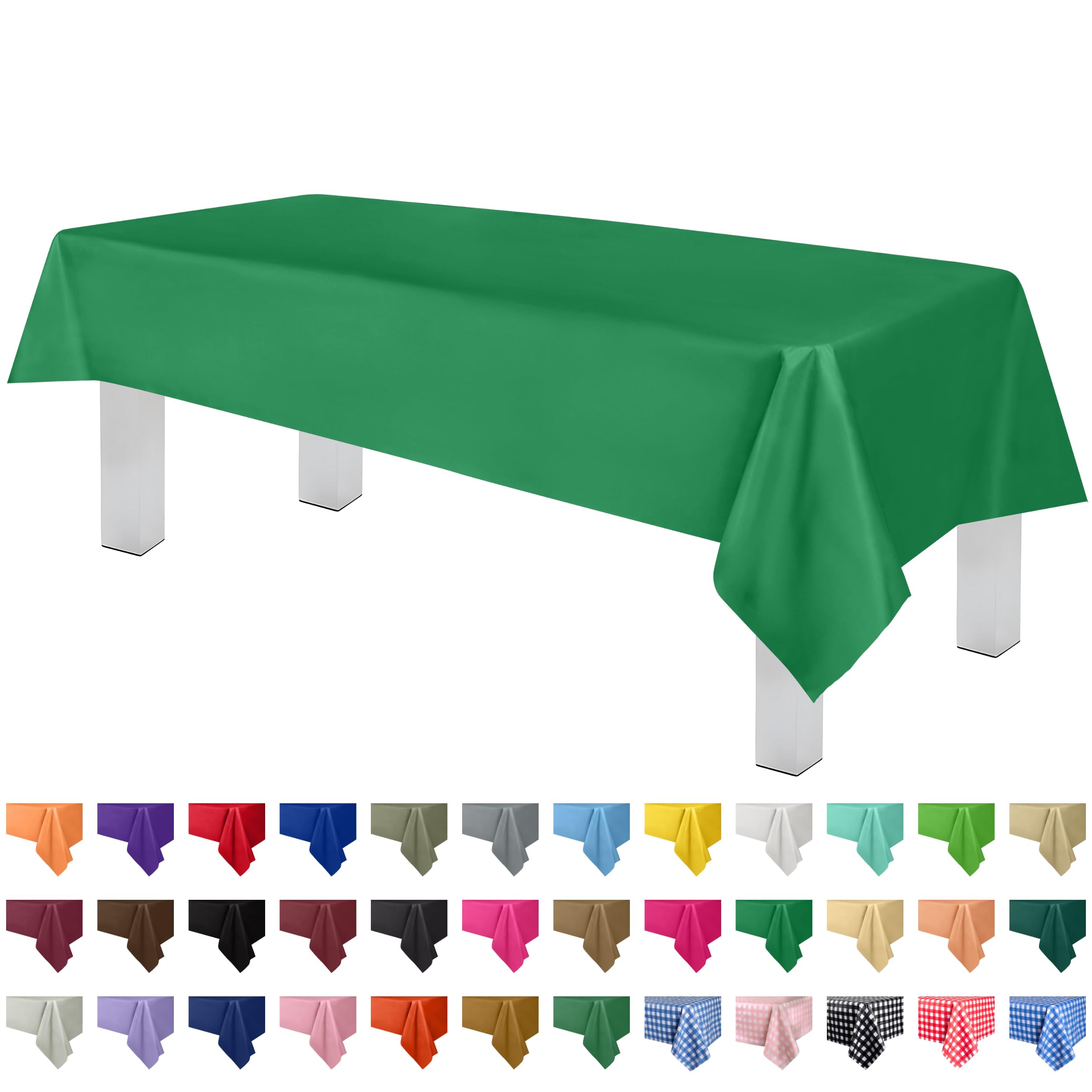 Grandipity Green Plastic Table Cloth Disposable (6 Pk) 54In X 108In Plastic Tablecloths For Rectangle Tables - Premium Party Tab