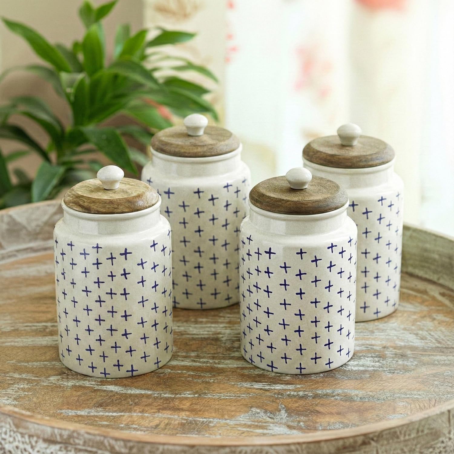 Exclusivelane Starmark Airtight Ceramic Jars For Kitchen Storage (Set Of 4, Each Jar Capacity : 670 Ml, 18 Cm) |Ceramic Jar Wi