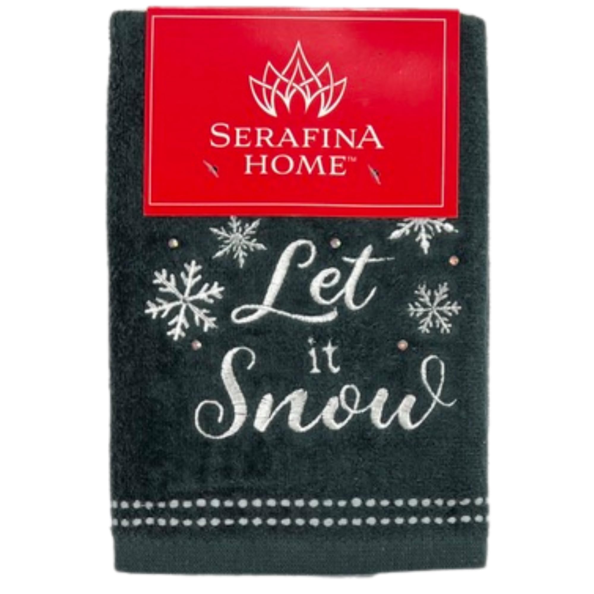 Holiday Christmas Bathroom Guest Hand Towels, 100% Cotton, Set Of 2, 16 X 25 Inches, Let It Snow Snowflakes White On Dark Grey