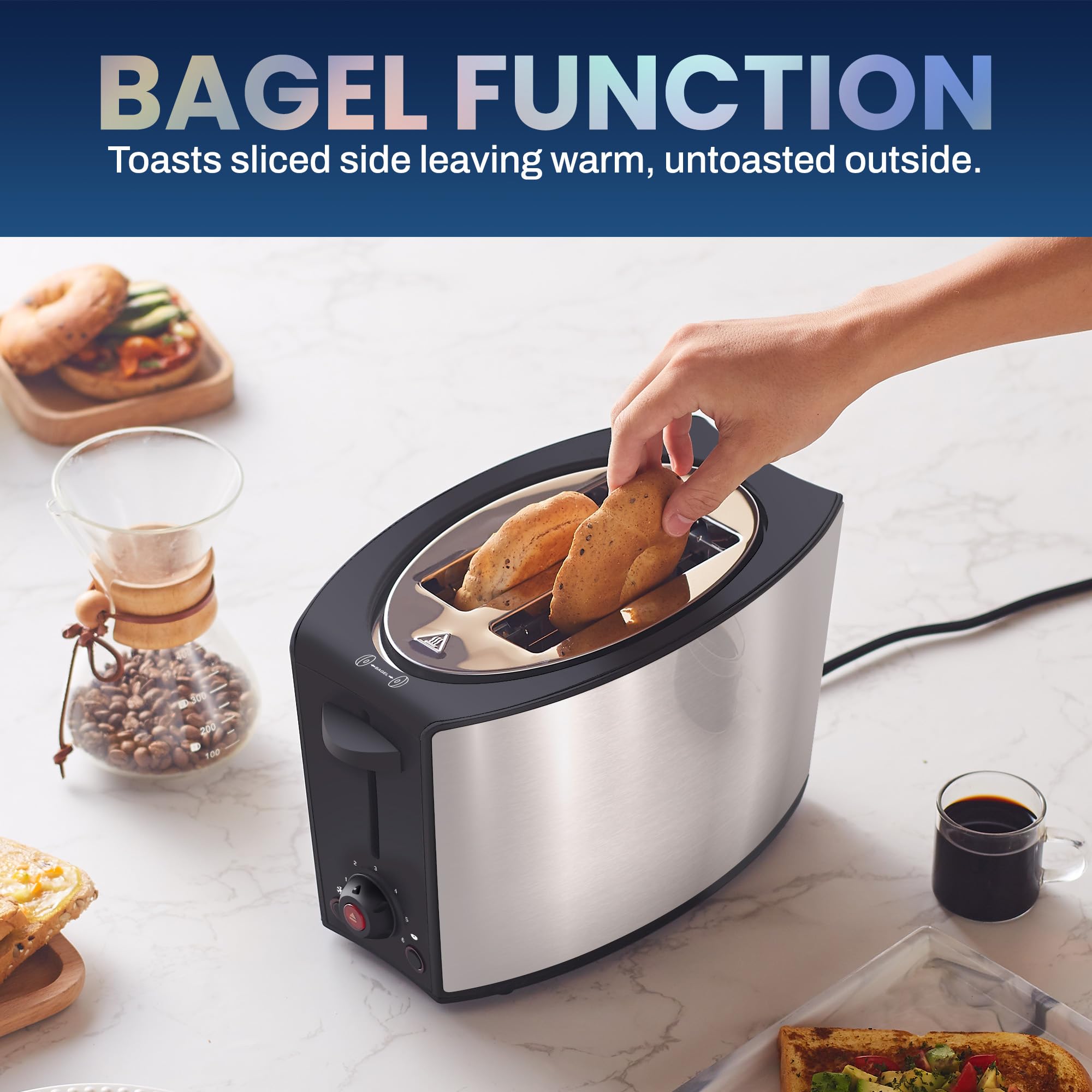 Elite Gourmet Ect2428 Extra Wide 1.25    Slot 2-Slice Toaster, Cancel, Defrost And Bagel Functions, 6 Toast Settings, Slide-Out