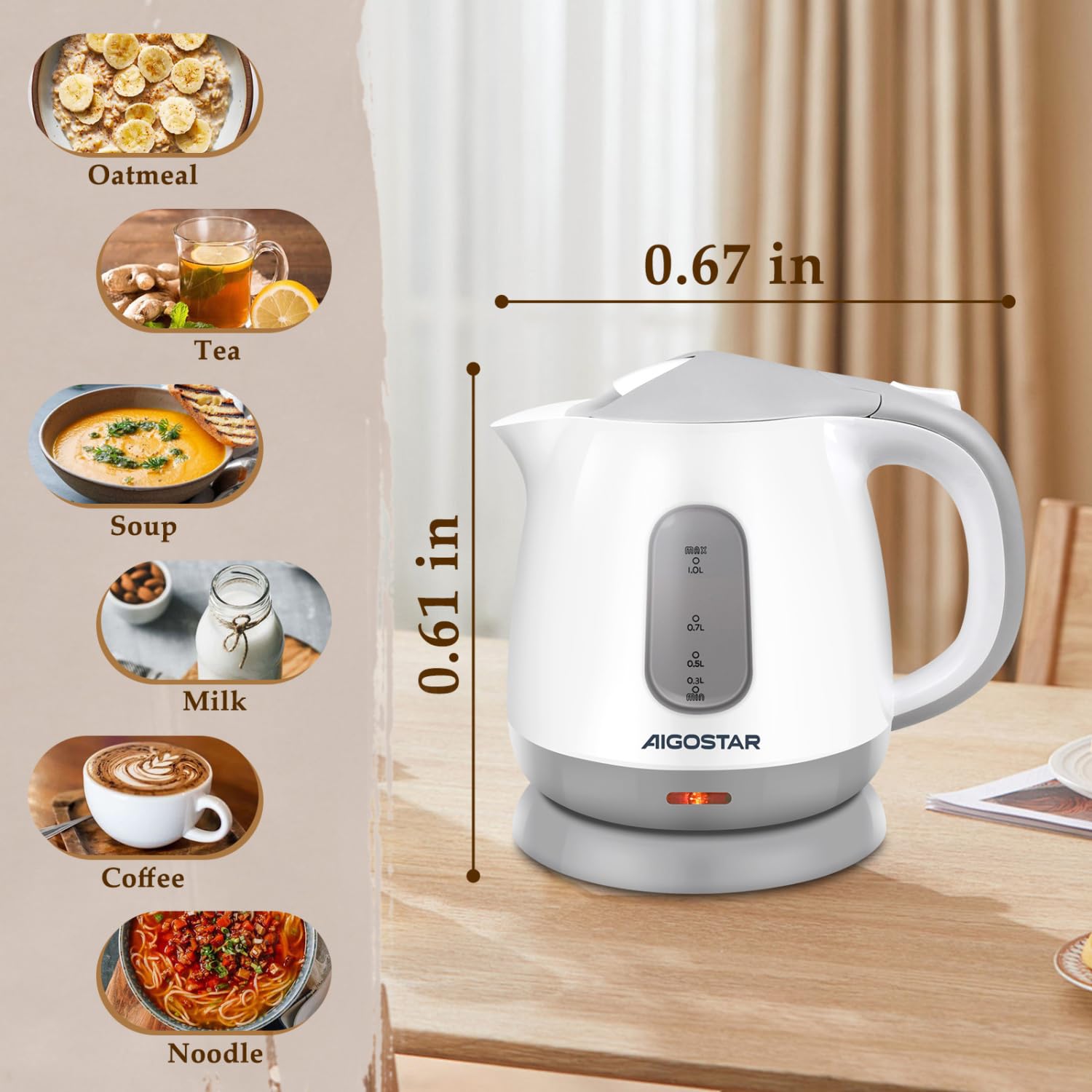 Aigostar Small Electric Kettle, 1L Portable Electric Tea Kettle 1100W With Automatic Shut-Off And Boil Dry Protection, Travel Ho