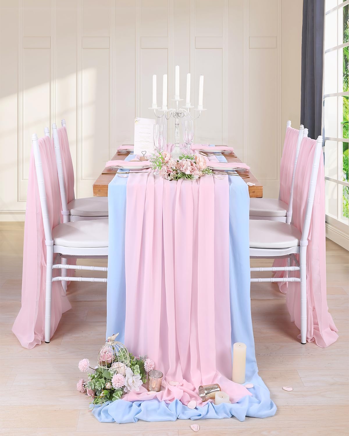 Pink Chiffon Table Runner Overlay 10 Pieces 27 X120 Inches Pink Sheer Table Linens For Rustic Chic Wedding Reception Table Decor