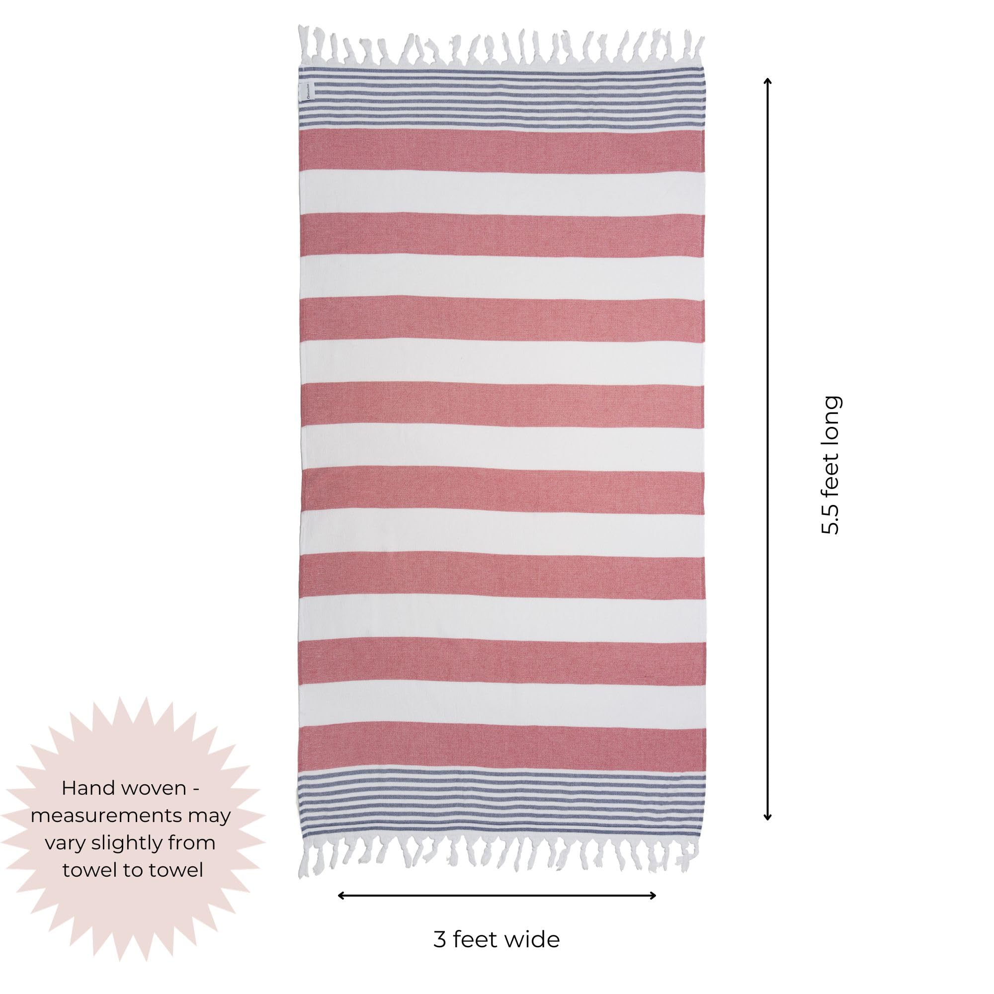 Infusezen Terry Cloth Lined Turkish Bath & Beach Towel - Marine Stripe Design - 100% Organic Turkish Cotton - Soft, Lightweight,