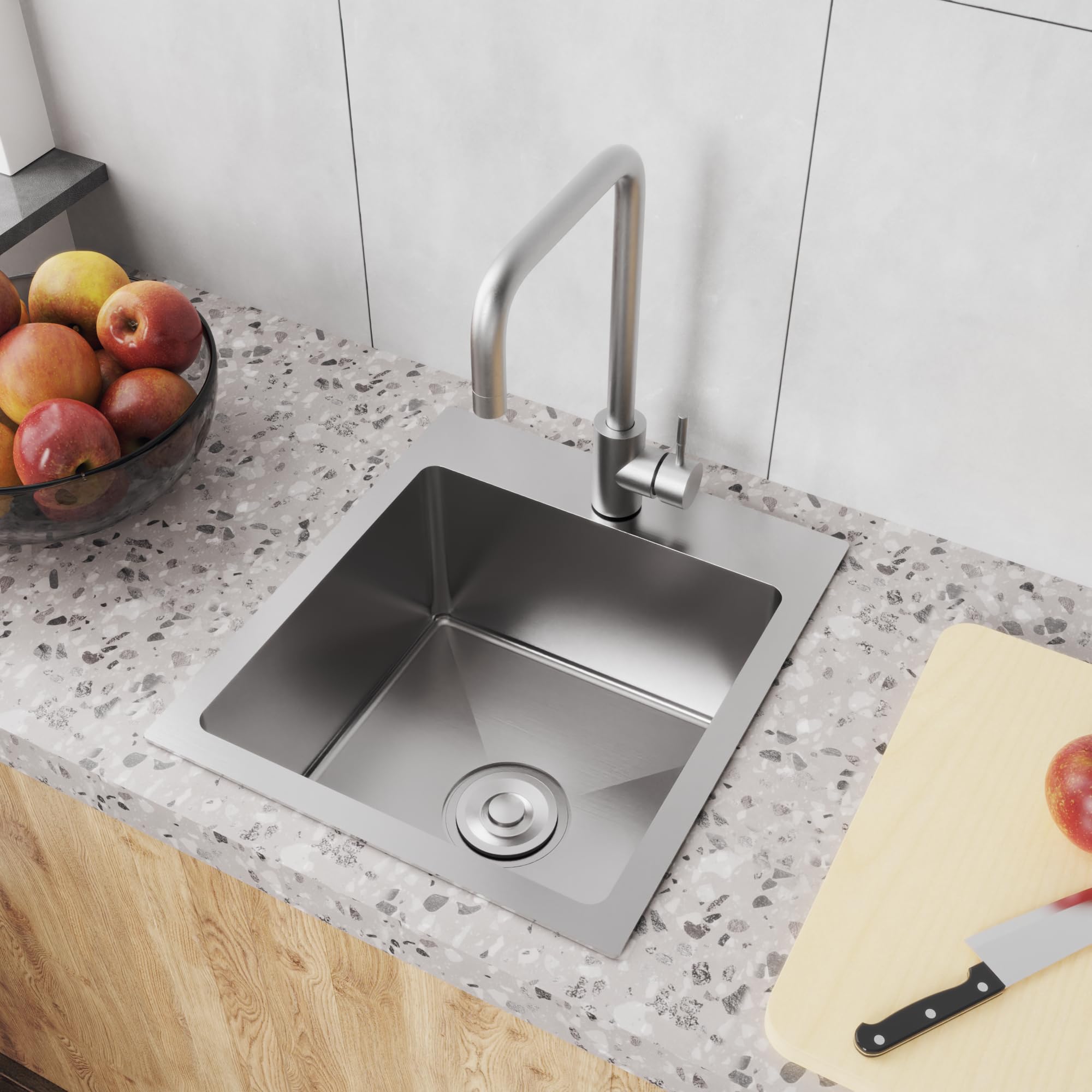 Bathenum 20'' X 16'' Drop In Kitchen Sink 304 Stainless Steel Single Bowl Topmount Kitchen Sink With Drain Kit And Bottom Grid,