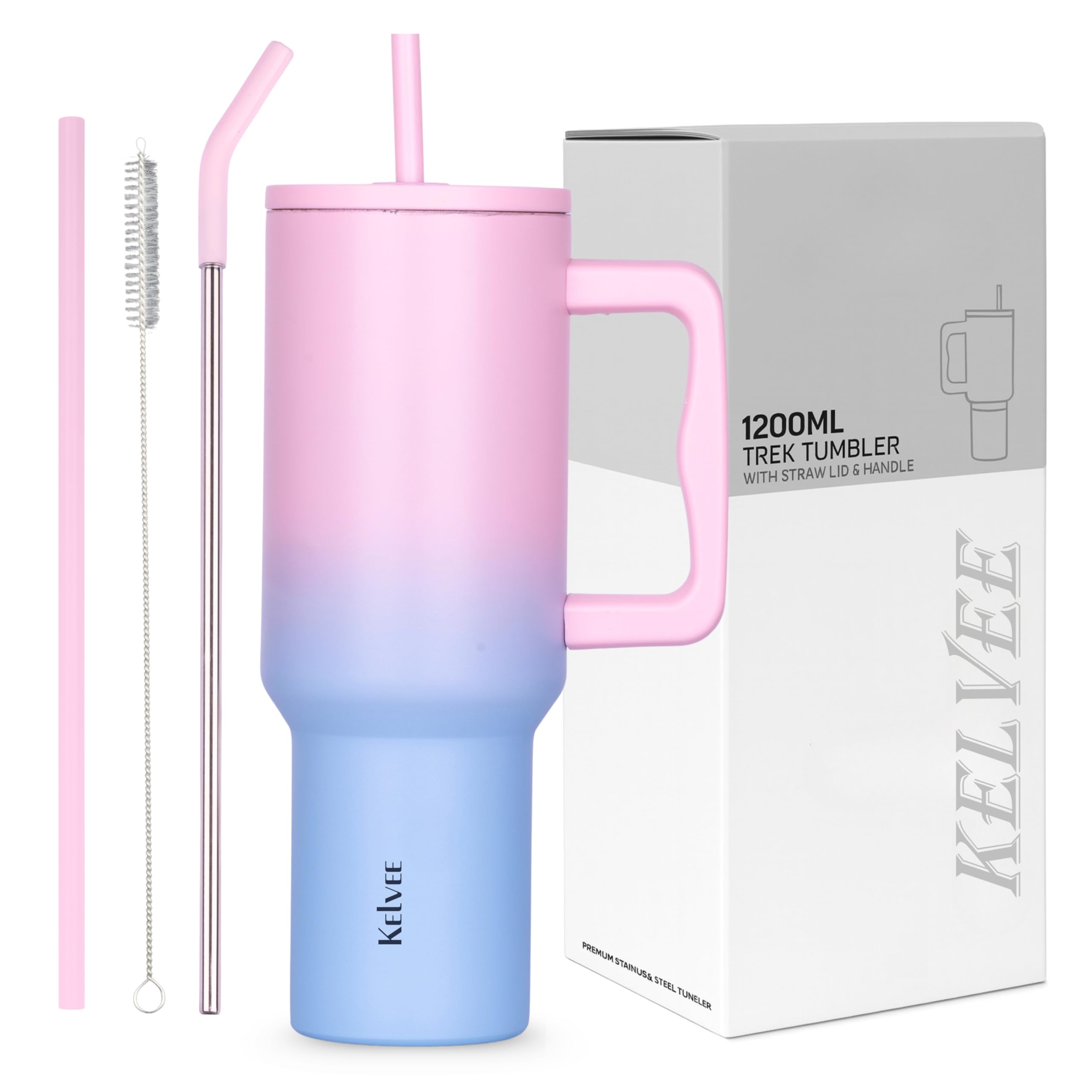Kelvee 40Oz Tumbler With Handle And Straw Lid, Reusable Cup Leakproof Iced Coffee Sipper Mug For Keeping Beverages Water Cold,Pe