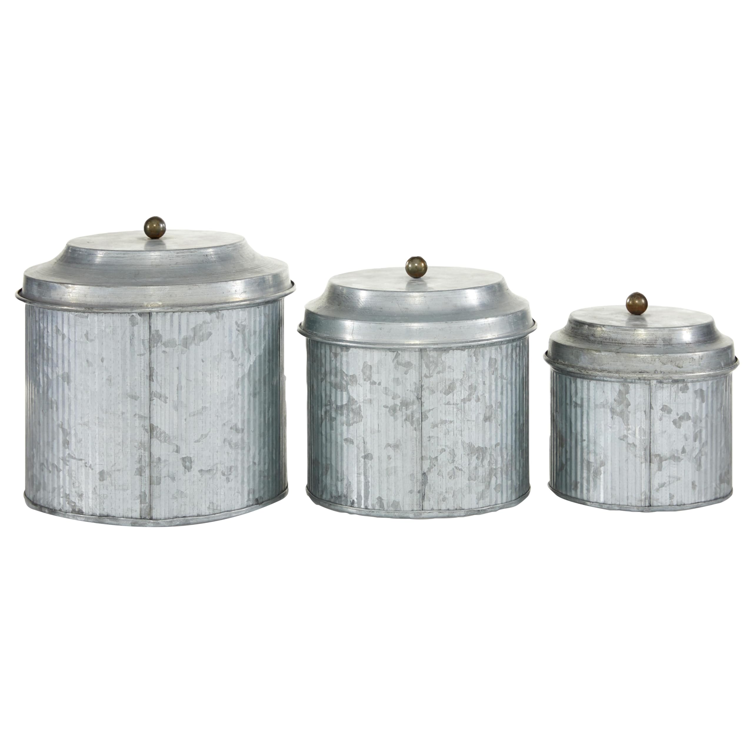Deco 79 Metal Decorative Jars Galvanized Decorative Containers, Set Of 3 Decorative Keepsake Boxes 8'', 7'', 6''H, Silver