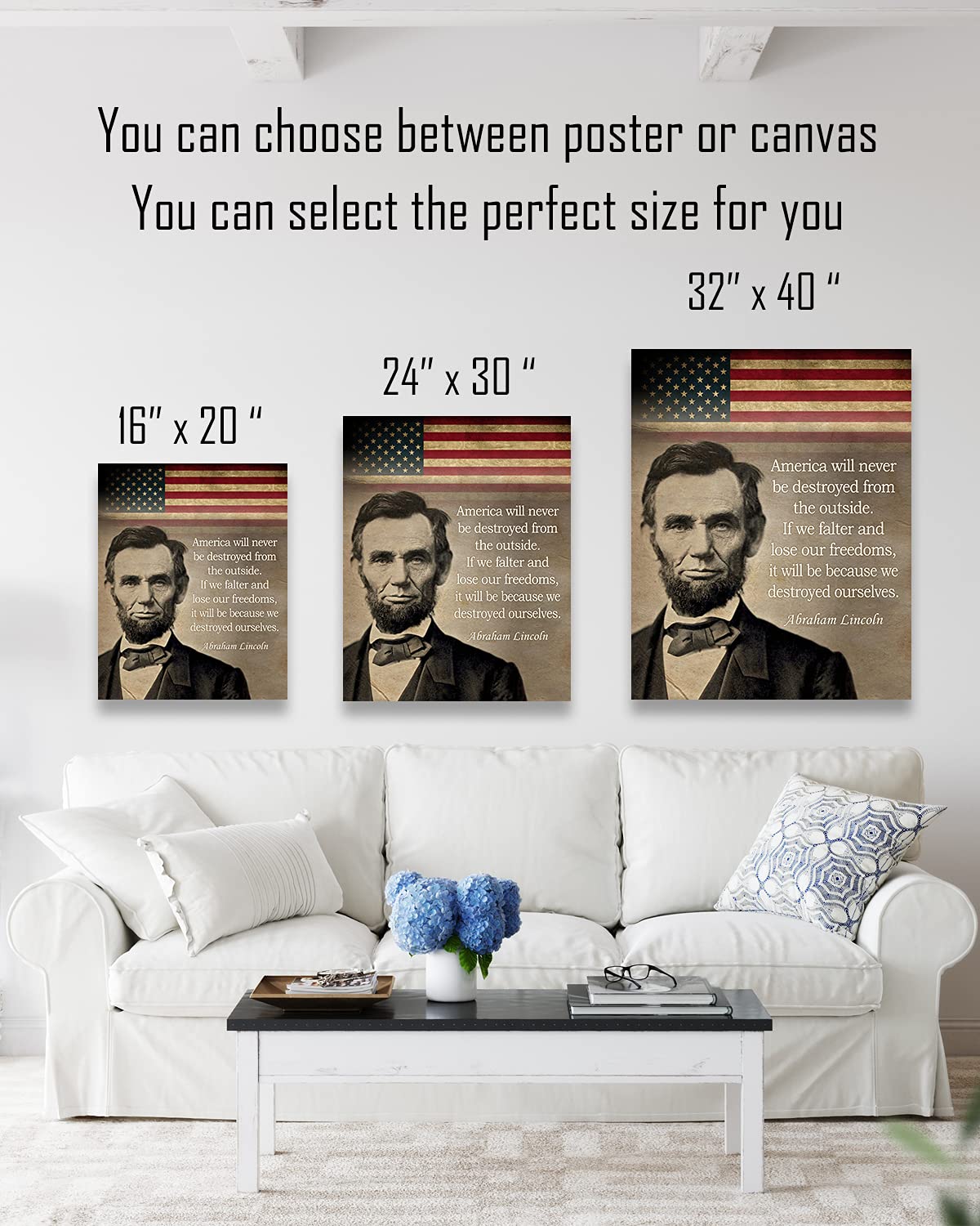 Govivo Abraham Lincoln Historic Quote - American Patriotic President Wall Decor Art Print - Unframed Artwork Printed On Canvas