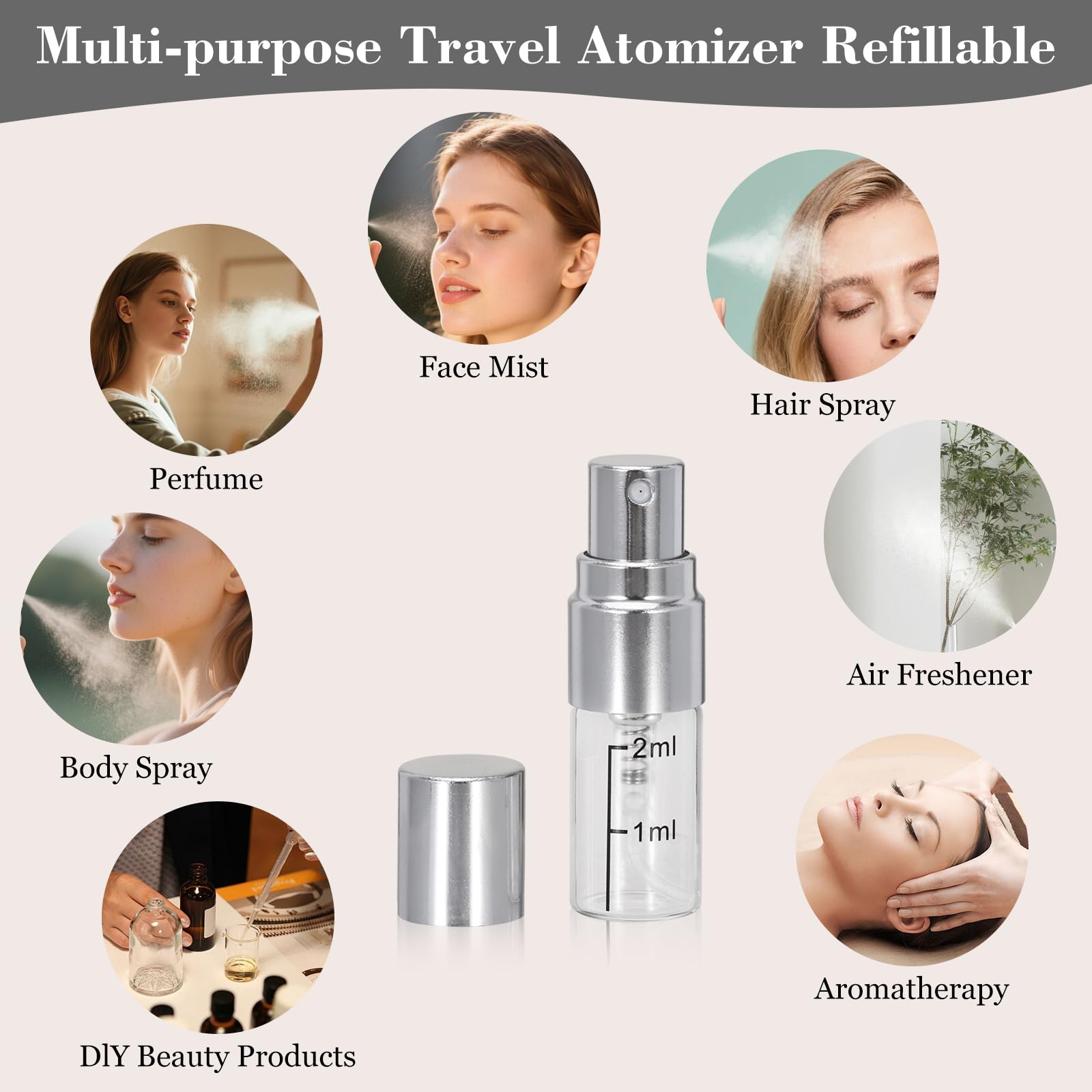 Beomeen 12Pcs 2Ml Clear Glass Perfume Travel Refillable Spray Bottles, Mini Perfume Bottle Empty, Portable Cologne Atomizer Spra