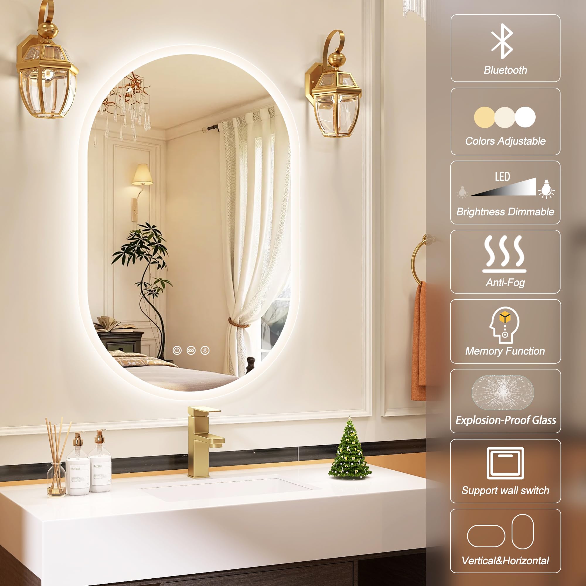 Starlead 24''X36'' Led-Oval-Bathroom-Mirror With Bluetooth Speaker, Lighted-Mirrors-For-Bathroom-Wall, Cri>90, Anti-Fog 3 Colors