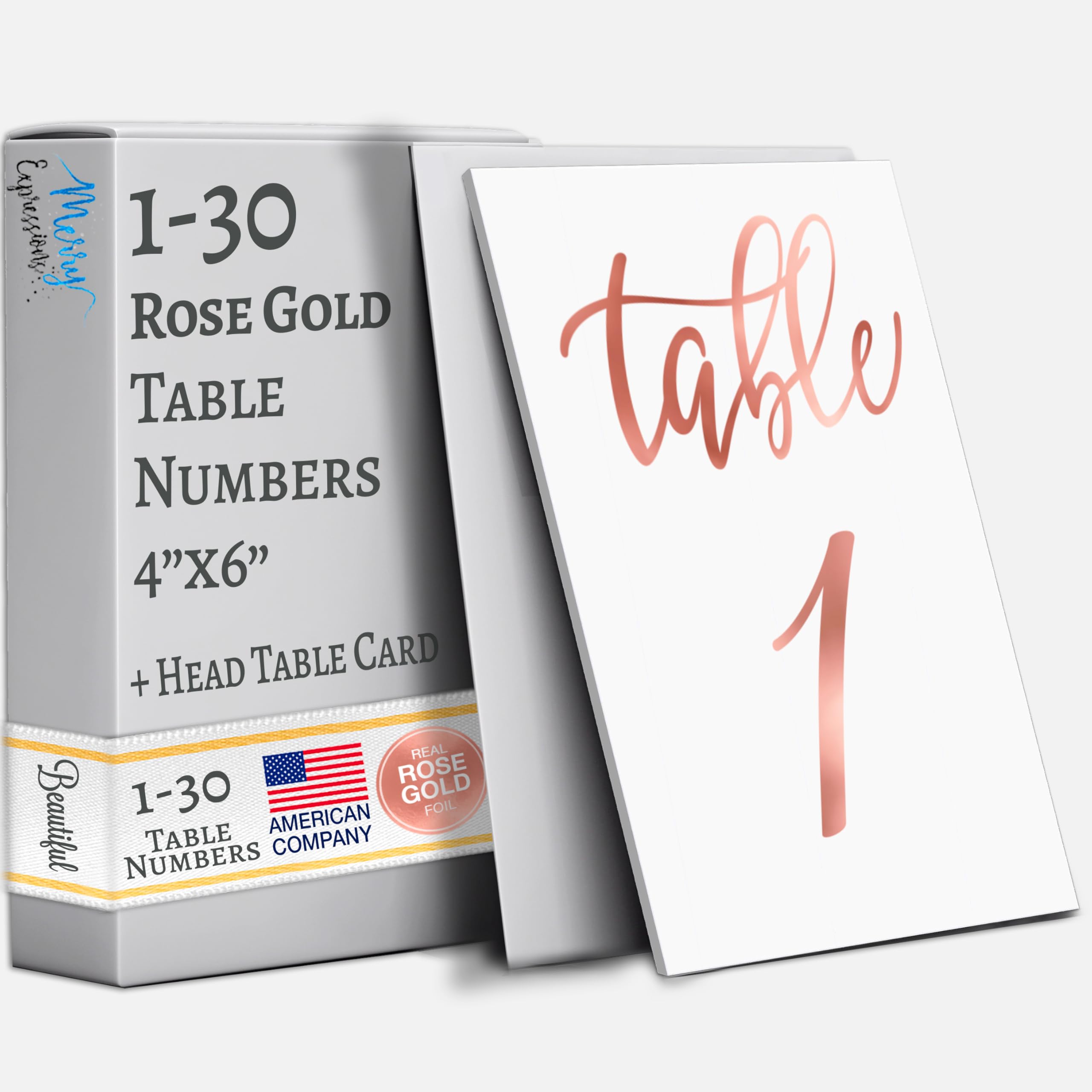 Merry Expressions Rose Gold Wedding Table Numbers 1-30, Wedding Decorations For Reception - 4X6 Inch Double Sided