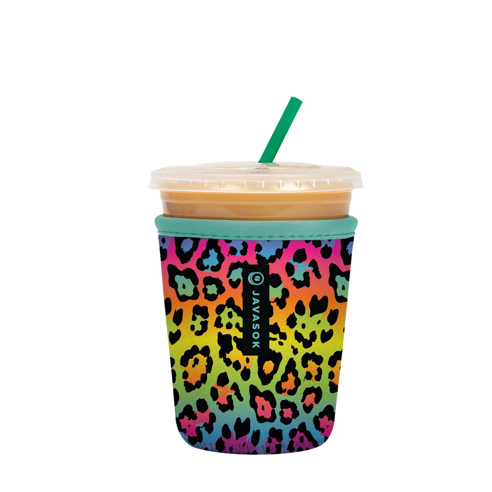Sok It Java Sok Iced Coffee & Cold Soda Insulated Neoprene Cup Sleeve (Rainbow Leopard, Small: 16-20Oz)