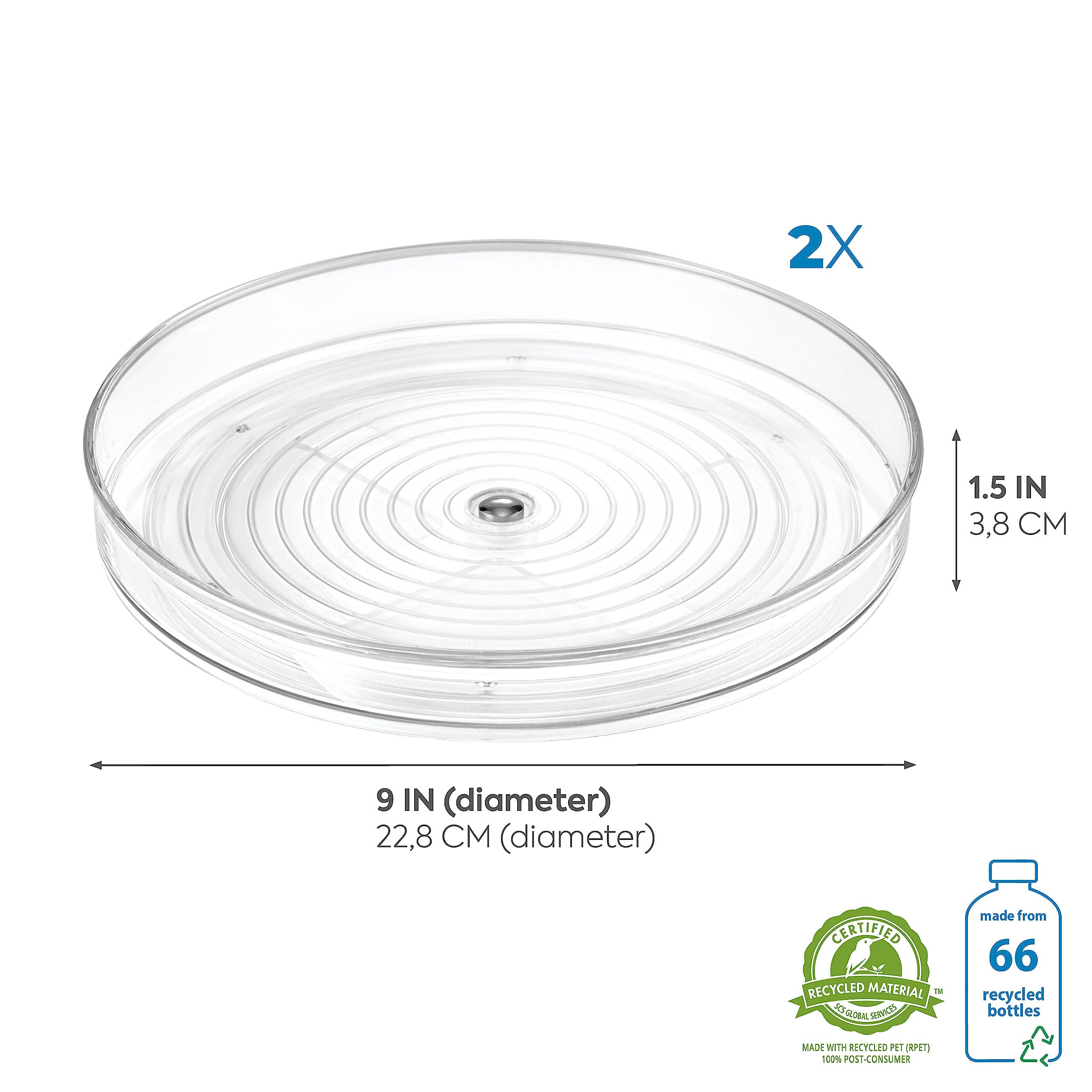 Idesign Linus Turntable, Kitchen Pantry Or Countertop Organization, 9'' Inch, Clear, 2 Count