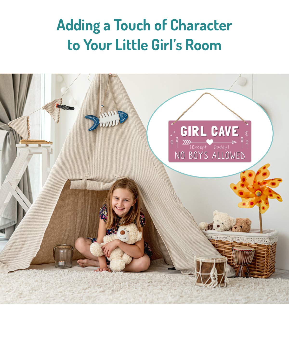 Girl Cave Sign, Teen Girls Room Decor, 12 * 6 Wall Hanging Decoration, Girls Only No Boys Allowed Except Daddy for Little Girls