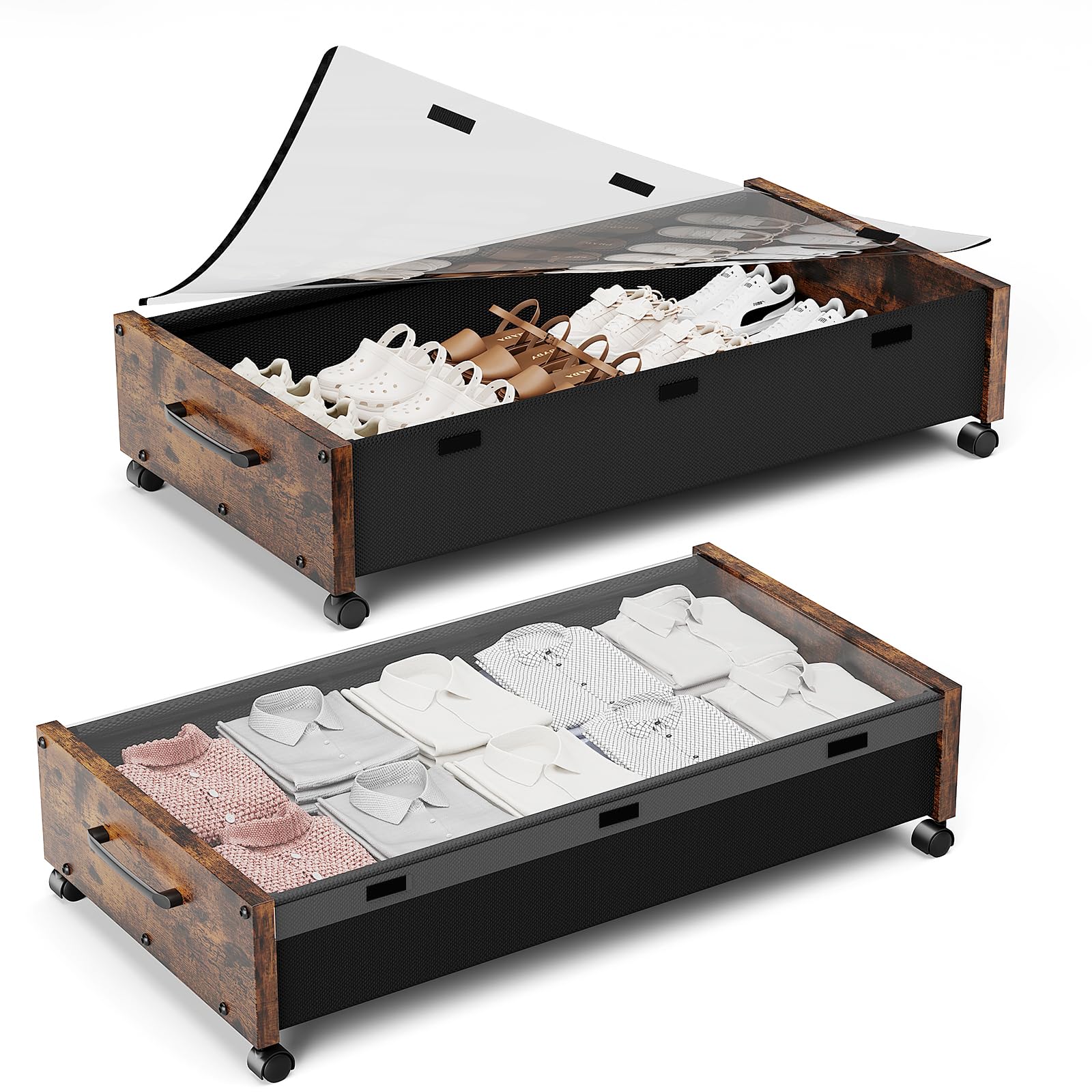 KITHELP Under Bed Storage with Wheels, Under Bed Shoe Storage, Under the Bed Storage Drawers with Remove Window, Extra Large Rol