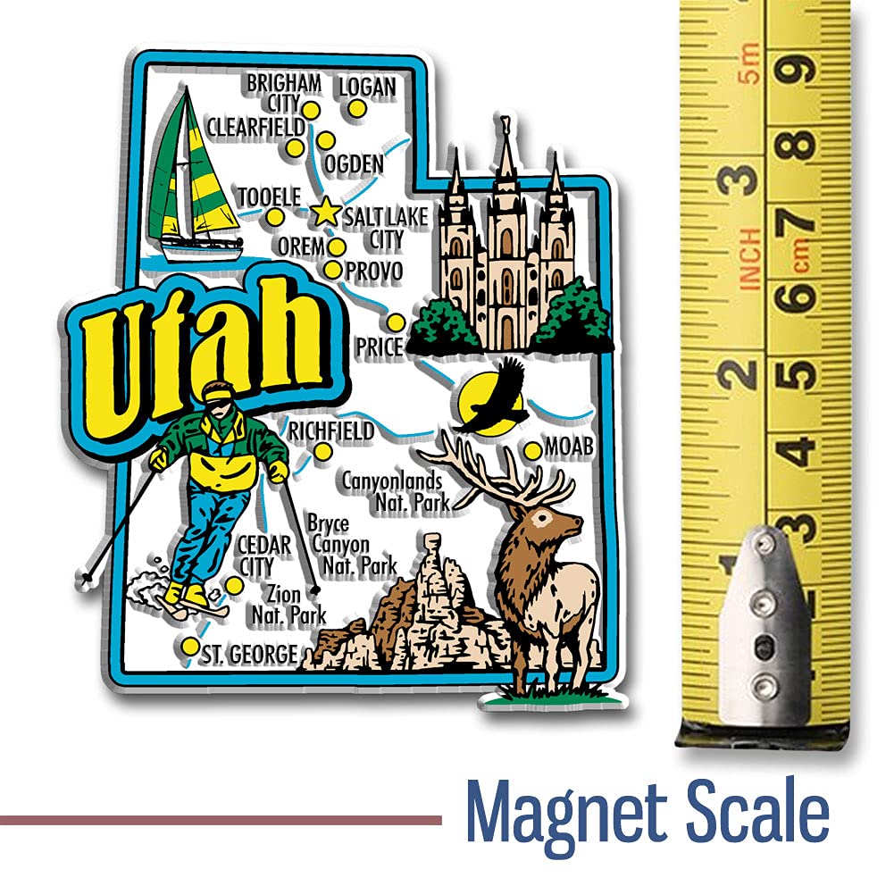 Utah Jumbo State Magnet By Classic Magnets, 3'' X 3.5'', Collectible Souvenirs Made In The Usa