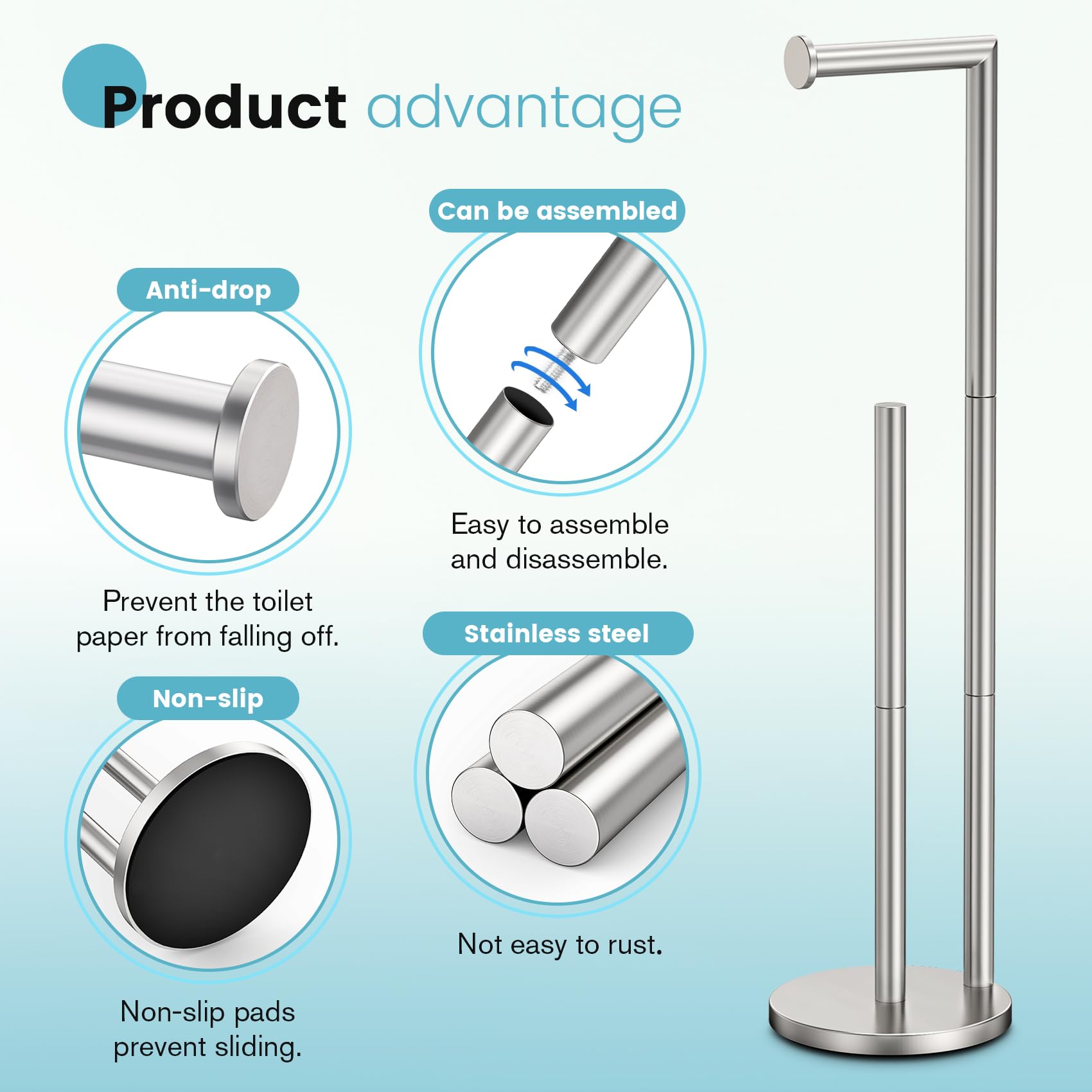Toilet Paper Holder Stand, Toilet Paper Holder Free Standing, Toilet Paper Stand, Brushed Nickel Toilet Paper Holder With Storag