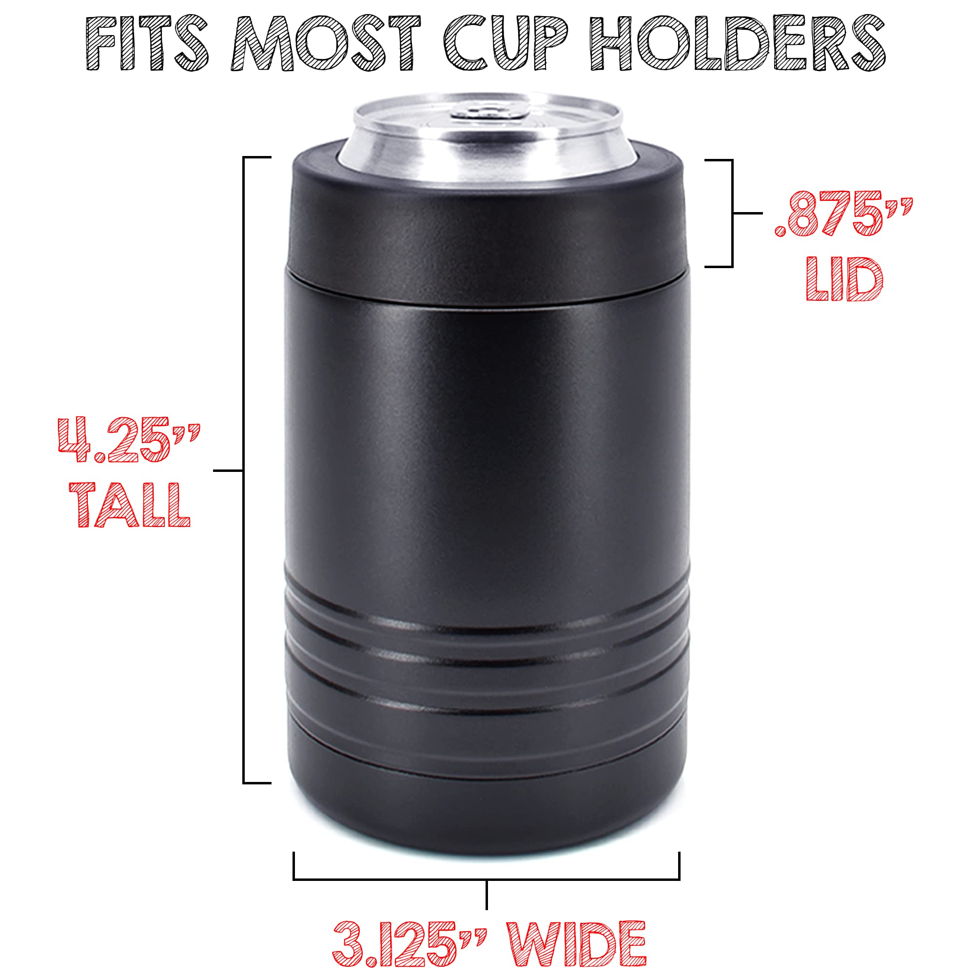 Clear Water Home Goods - 12 Oz Stainless Steel Double Wall Vacuum Insulated Can Or Bottle Beverage Cooler - Powder Coated Black