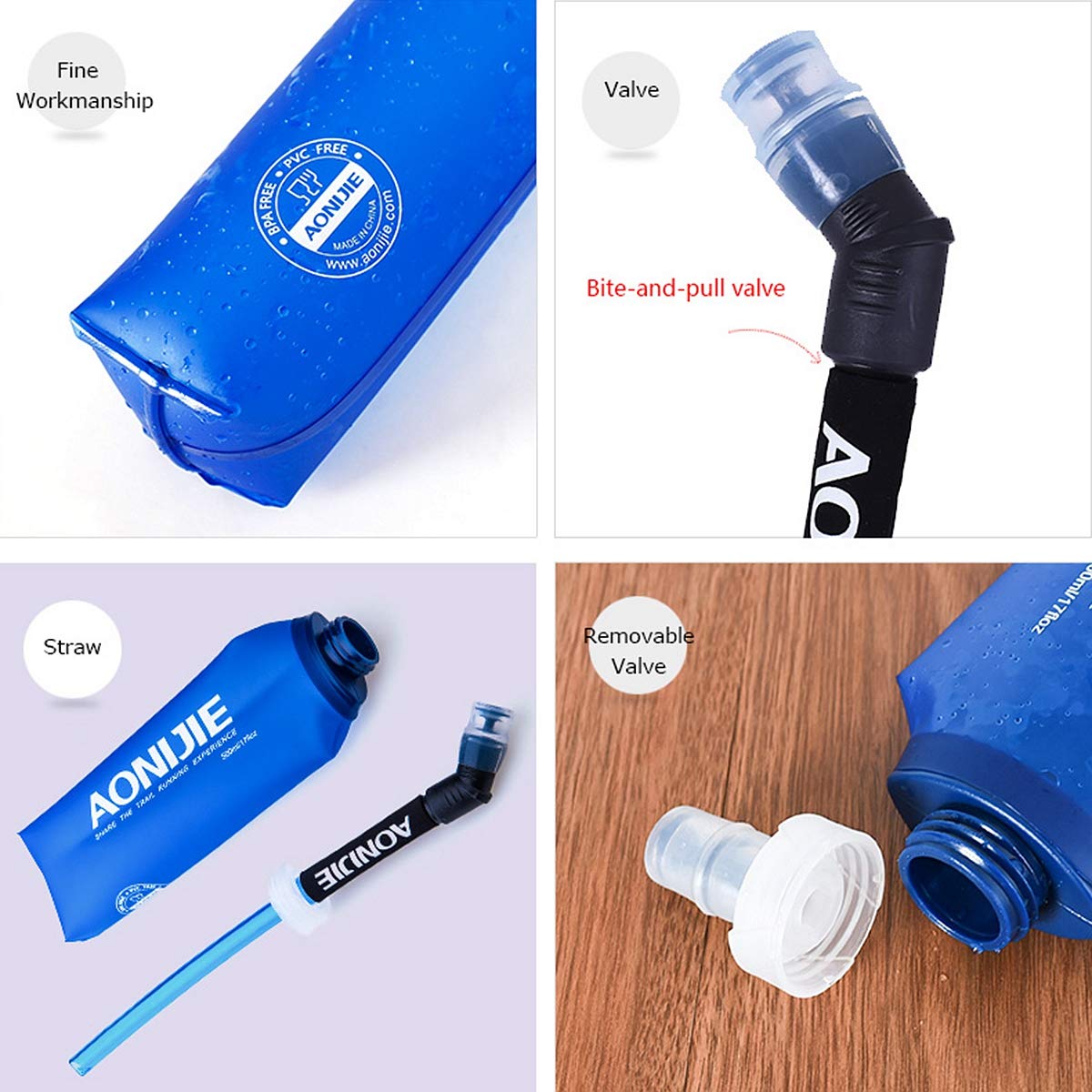 Aonijie Tpu Soft Folding Water Bottles Collapsible Flask For Hydration Pack For Running Hiking Cycling Climbing Pack Of 2 (250Ml
