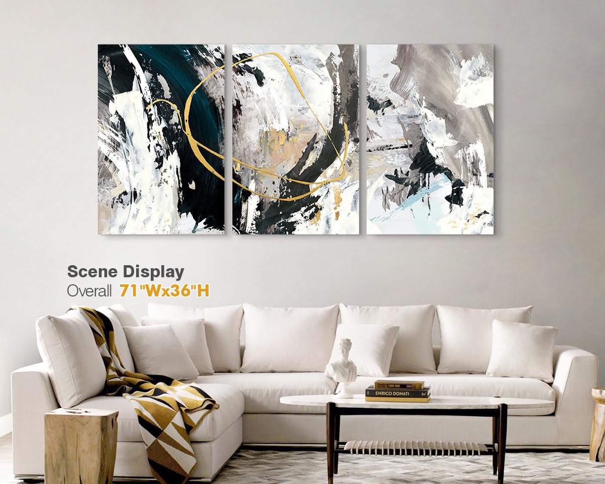 GIFTTWART Wall Decor Living Room Modern Canvas Wall Art Extra Large Abstract Artwork Office Decor Black White Wall Picture Handmade Textured Painting for Dining Room Home Wall Decoration 71X36in