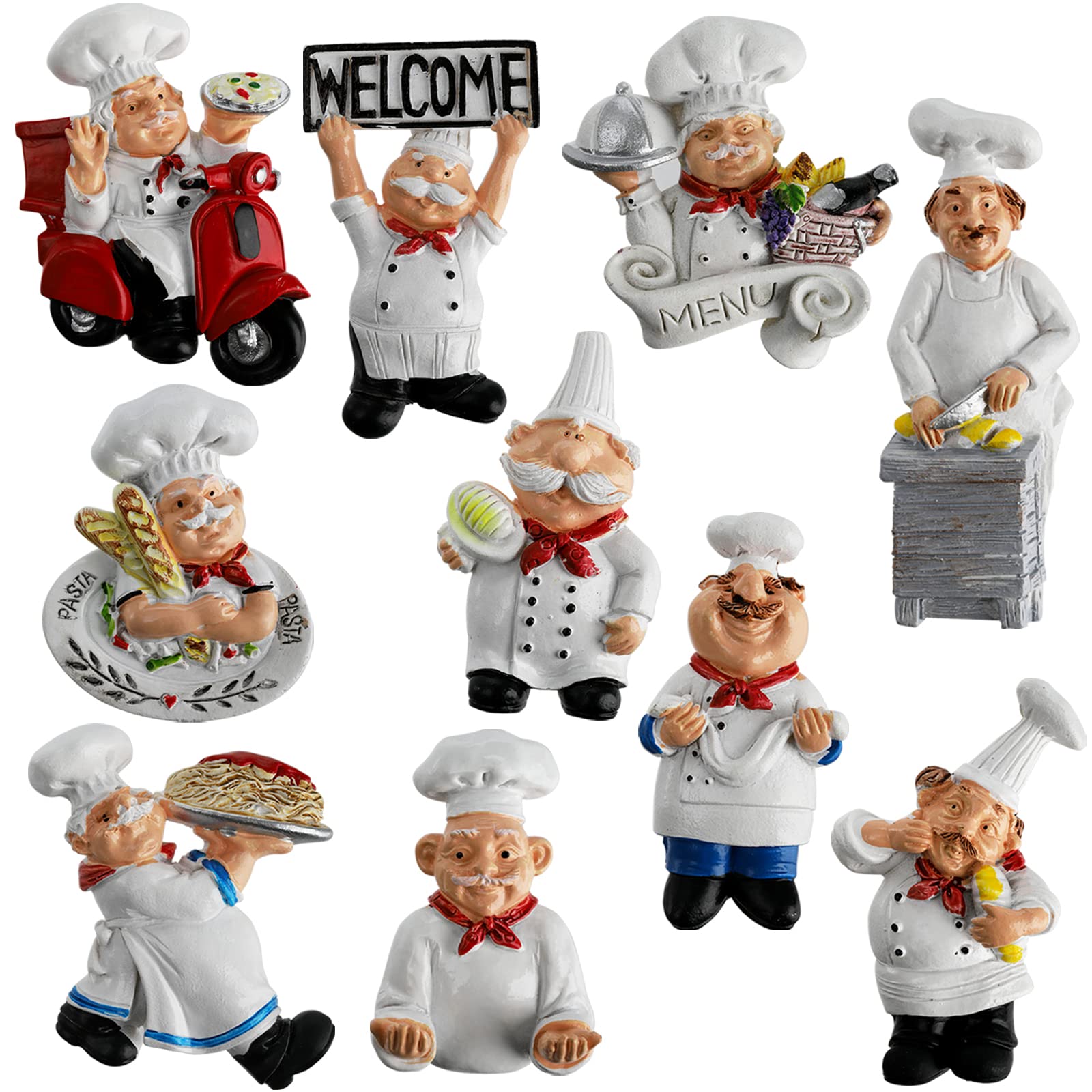 Lyellfe 10 Pieces Chef Fridge Magnets, Cute Italian Chef Magnets For Refrigerator, Funny Kitchen Chef Figurine Decorations, 3D R