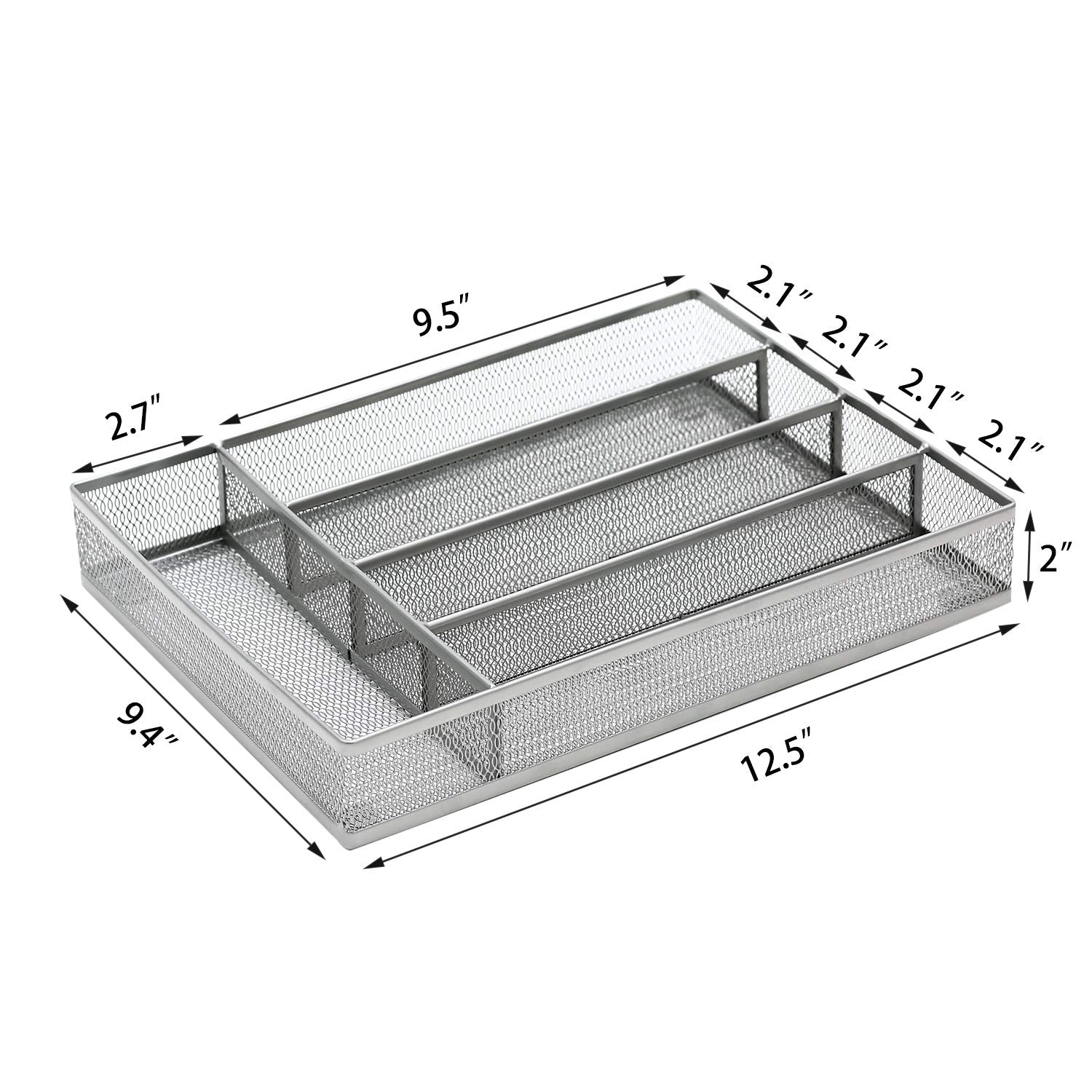 Jane Eyre Drawer Organizer, Cutlery Tray Silverware Flatware Storage Divider For Kitchen, Mesh Wire With Non-Slip Foam Feet, 5 C