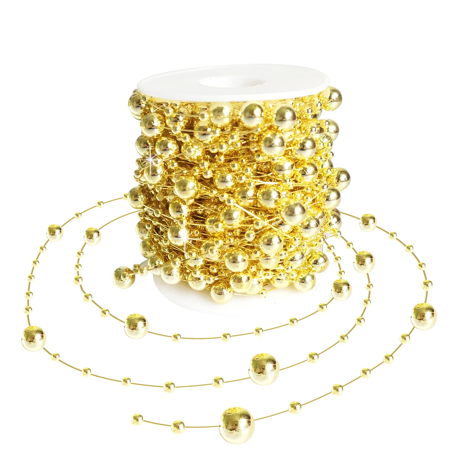 HADDIY Christmas Tree Beads Garland,66 Feet Gold Pearl Strands Chain Sparkle for Christmas Tree Decoration and Crafts