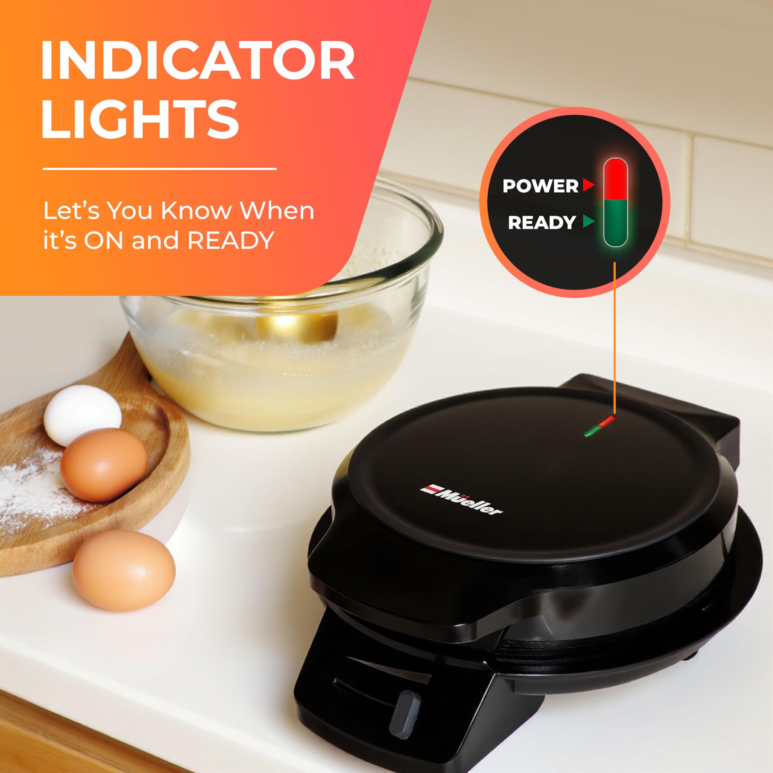 Mueller Heart 5 Waffle Maker, Waffle Iron, Adjustable Browning Control & Nonstick, Cool Touch Handle, Easy To Clean, Small Kitch