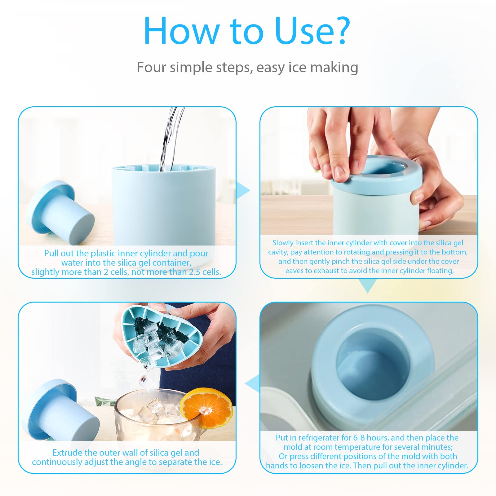 Mini Ice Maker Cup, Cylinder Ice Cube Mold, Small Ice Cube Tray With Lid, Decompress Ice Lattice Molding Ice Cup Press-Type, 60