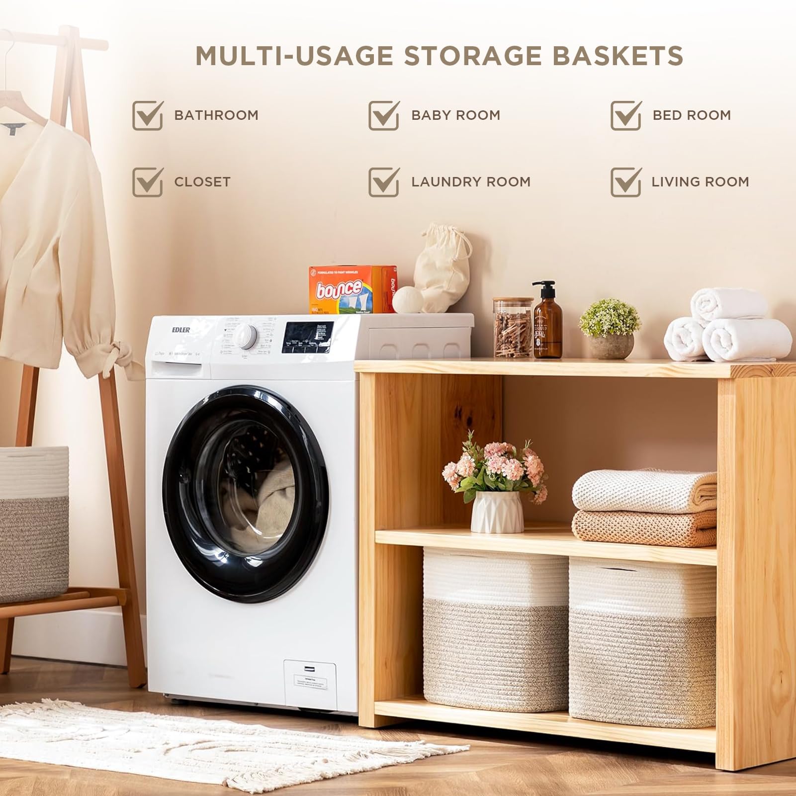 Joybest Cube Storage Bins Set Of 4, 11Inch Cube Baskets Organizer For Nursery, Square Cotton Rope Baskets For Shelves Organizing