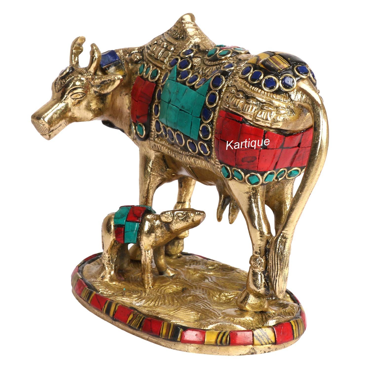 Kartique Brass Murti Kamdhenu Holy Cow and Calf Gau MATA Kamadhenu Surabhi for Home Decor Vastu Feng Shui Good Luck Statue Multi