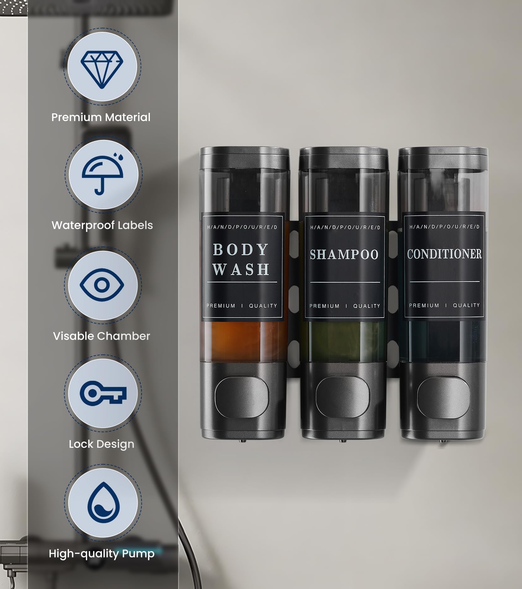 Cabo Deseado Shower Soap Dispenser Wall Mounted No Drill Shampoo Dispenser For Shower Wall Shampoo And Conditioner Dispenser Bat