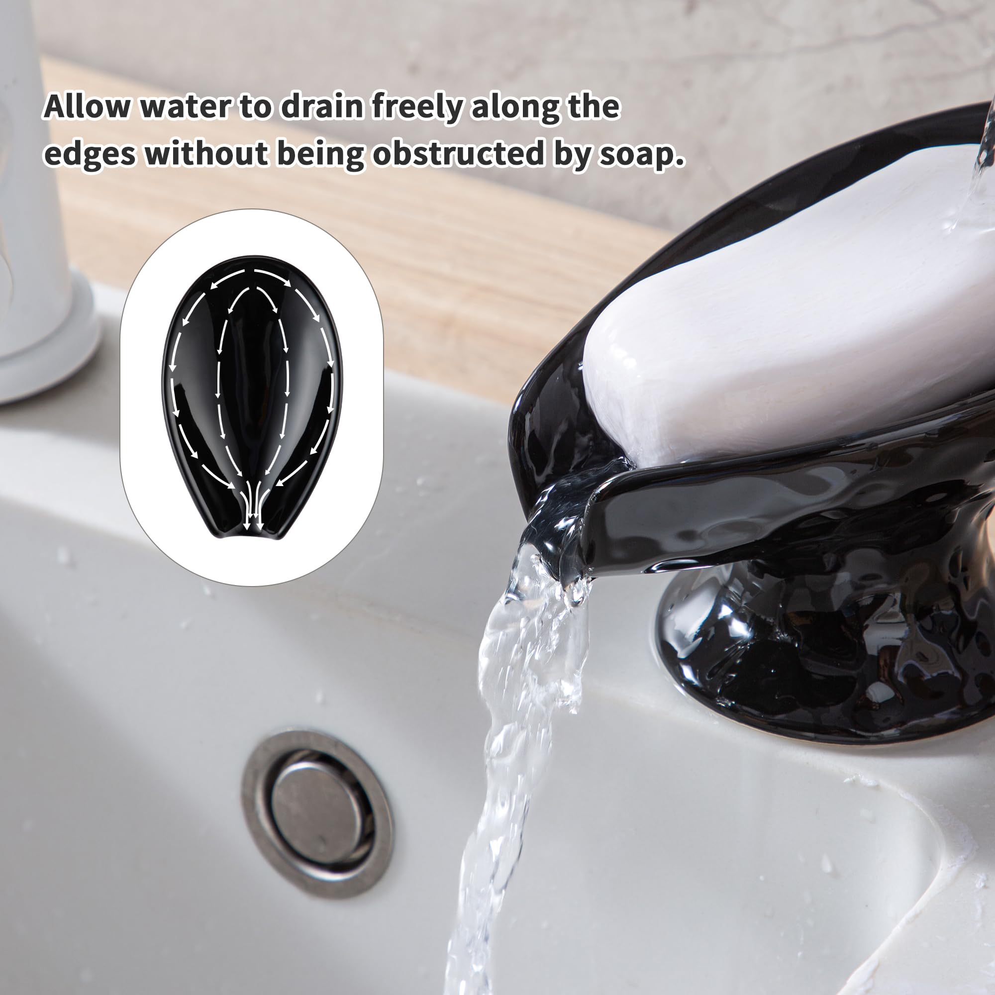 Self Draining Soap Dish, Bar Soap Holder For Shower,Black Ceramic Soap Dishes For Bathroom Kitchen Shower Keeps Soap Dry, Easy T