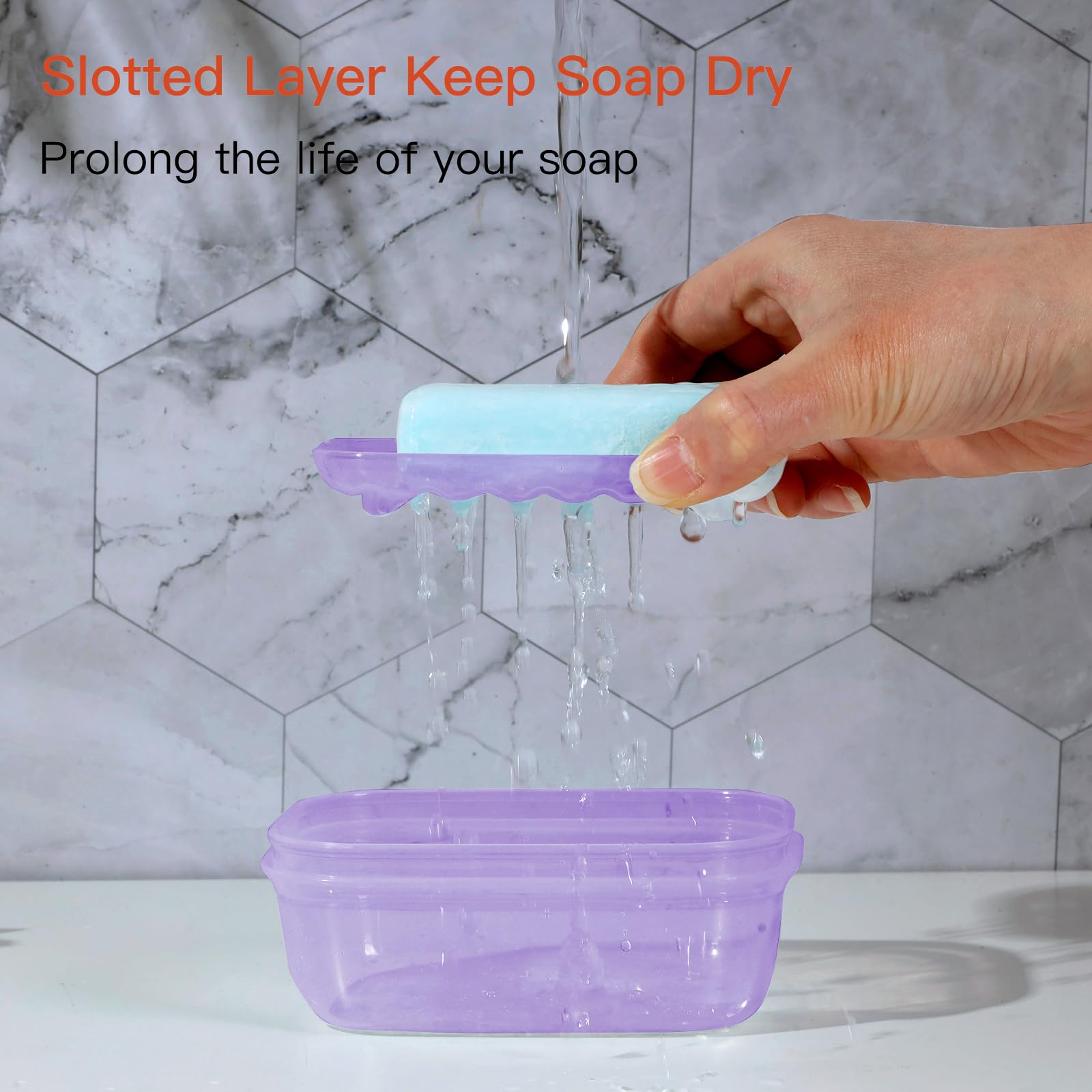 Quatish Leakproof Soap Dish with Lid, Shatterproof Travel Holder, Clear Purple, Model QT-20201-CL, Ideal for Camping & Gym