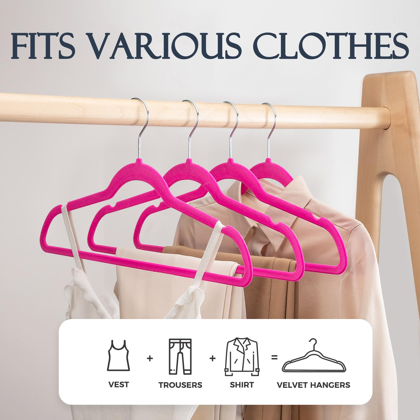 House Day Rosy Red Velvet Hangers 60 Pack, Premium Clothes Hangers Non-Slip Felt Hangers, Sturdy Heavy Duty Coat, Durable Suit H