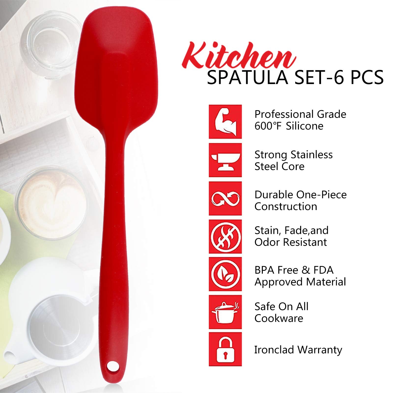 Shebaking Silicone Spatula, 6 Pieces Heat Resistant Rubber Spatulas Set For Baking, Cooking And Mixing Kitchen Utensils Seamless