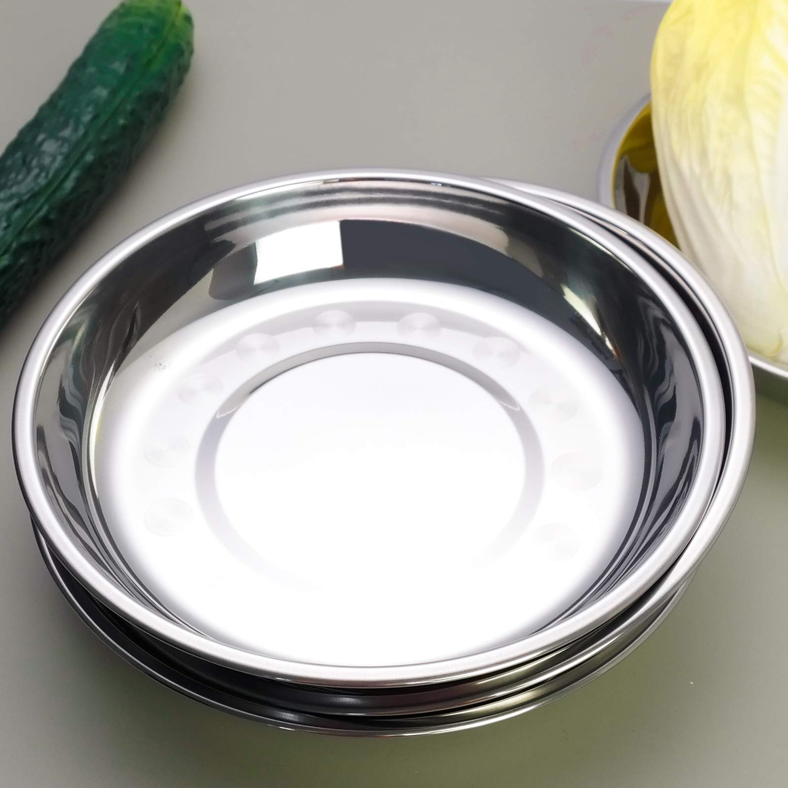 Dehouse 4-Piece Dinner Plates, Stainless Steel Metal Prep Plates
