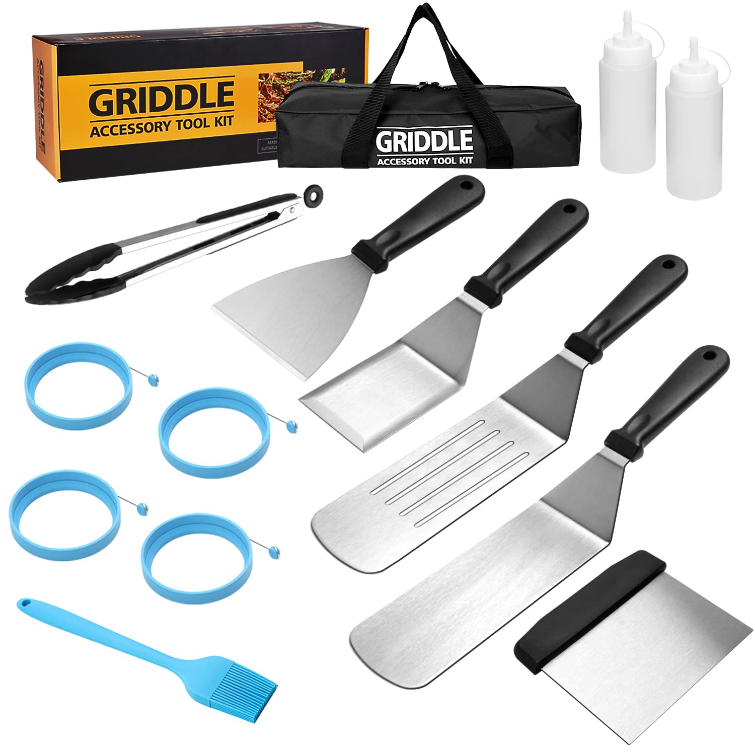 Flat Top Griddle Accessories Set For Blackstone And Camp Chef, Professional Grill Spatula Set With Burger Spatulas Scraper, Bbq