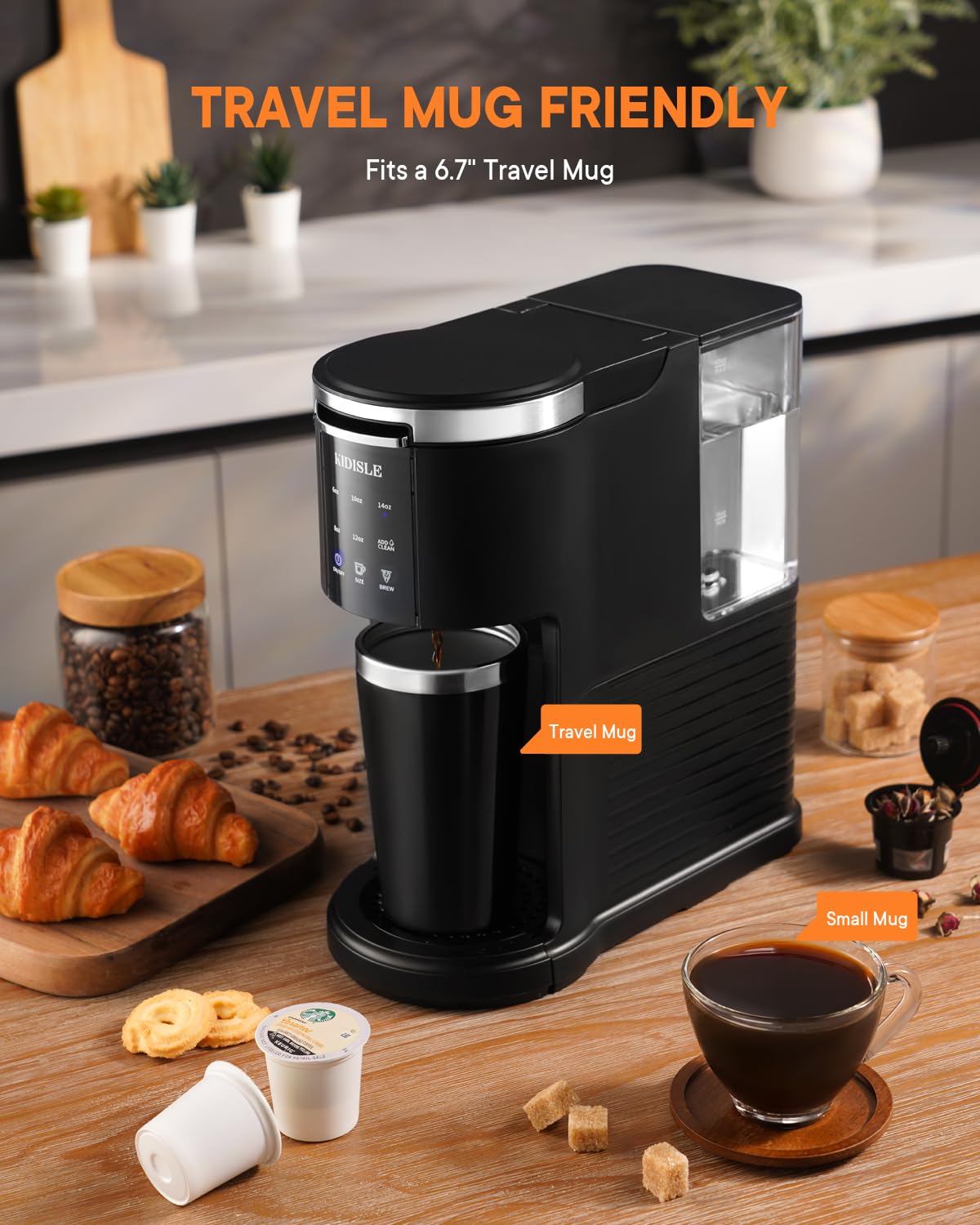 Kidisle Single Serve Coffee Machine With Stainless Steel Interior Thermal Travel Mug, 3 In 1 Pod Coffee Maker For K Cup Pods & G