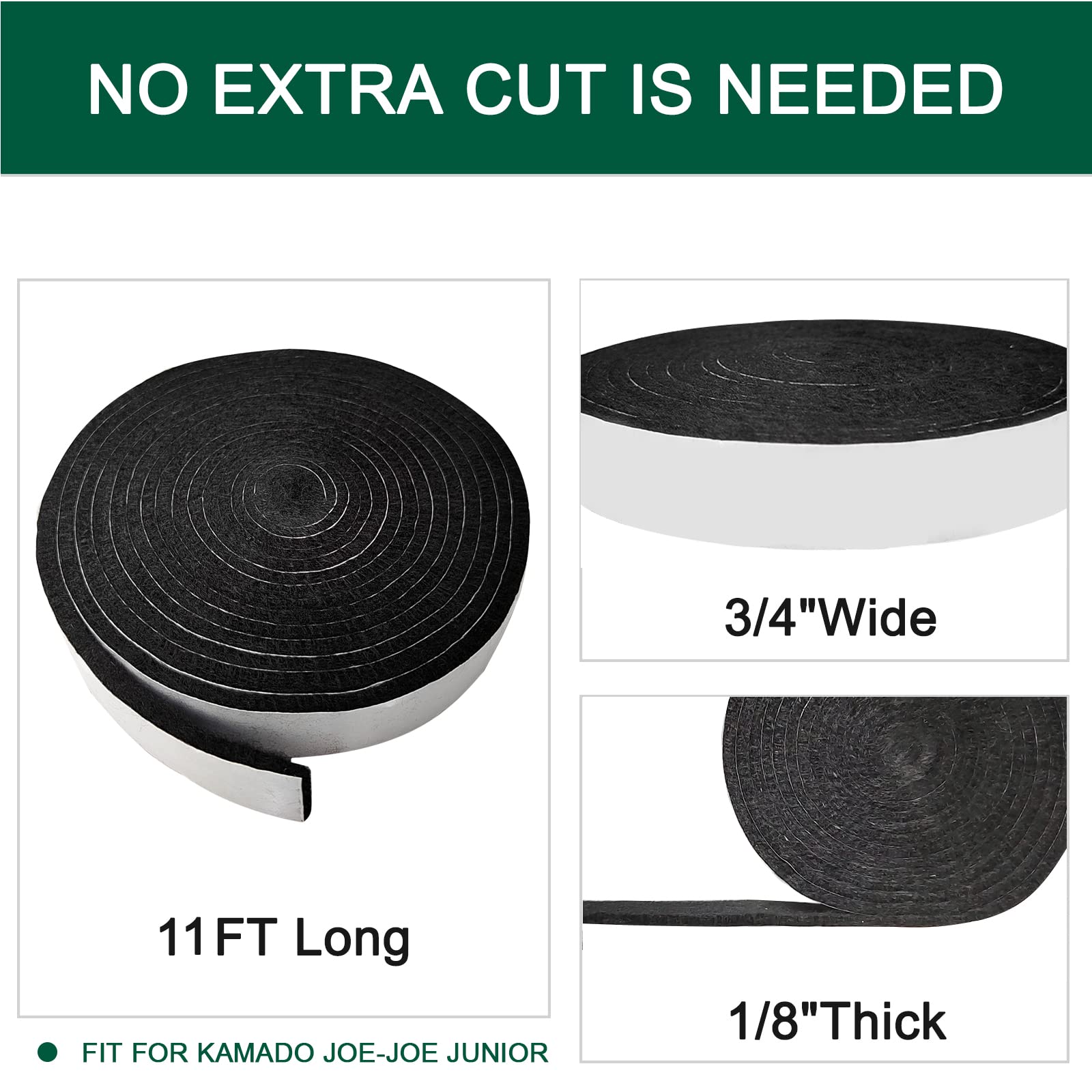 Quantfire High Temp Grill Gasket Replacement For Kamado Joe Junior Grill Accessories, Bbq Smoker Gasket, High Seal Material Self