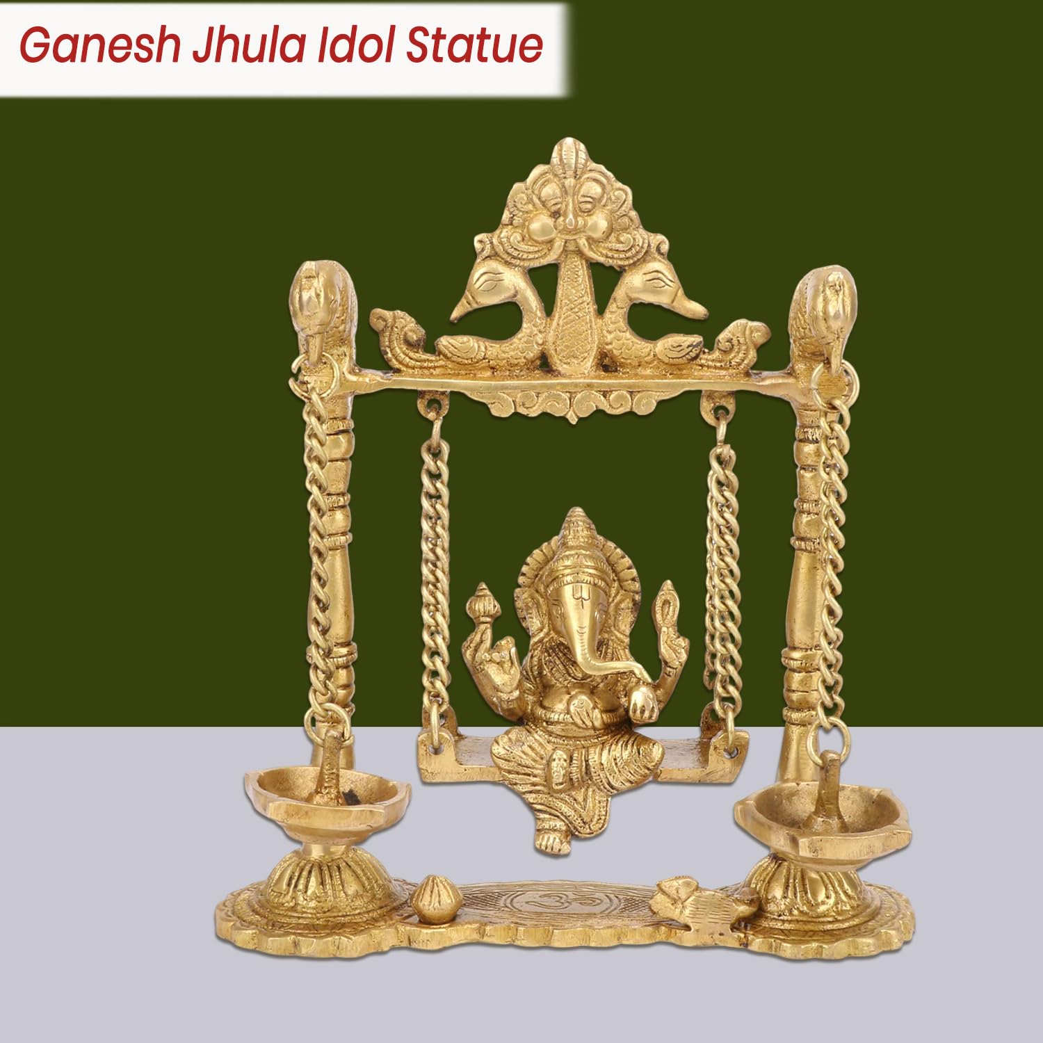 Kartique Brass Ganesh Jhula Idol | Ganesha On Swing Murti For Home, Mandir, Office Decor | Ganpati Bappa Statue For Housewarming